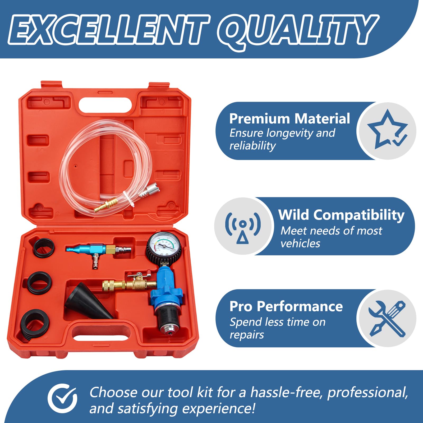 Automotive Cooling System Vacuum Purge & Refill Tool Kit - Radiator Coolant Filler Set with Pneumatic Vacuum for Antifreeze Change | Perfect for DIY Car Maintenance, Cooling System Flushes & Water Tank Repairs