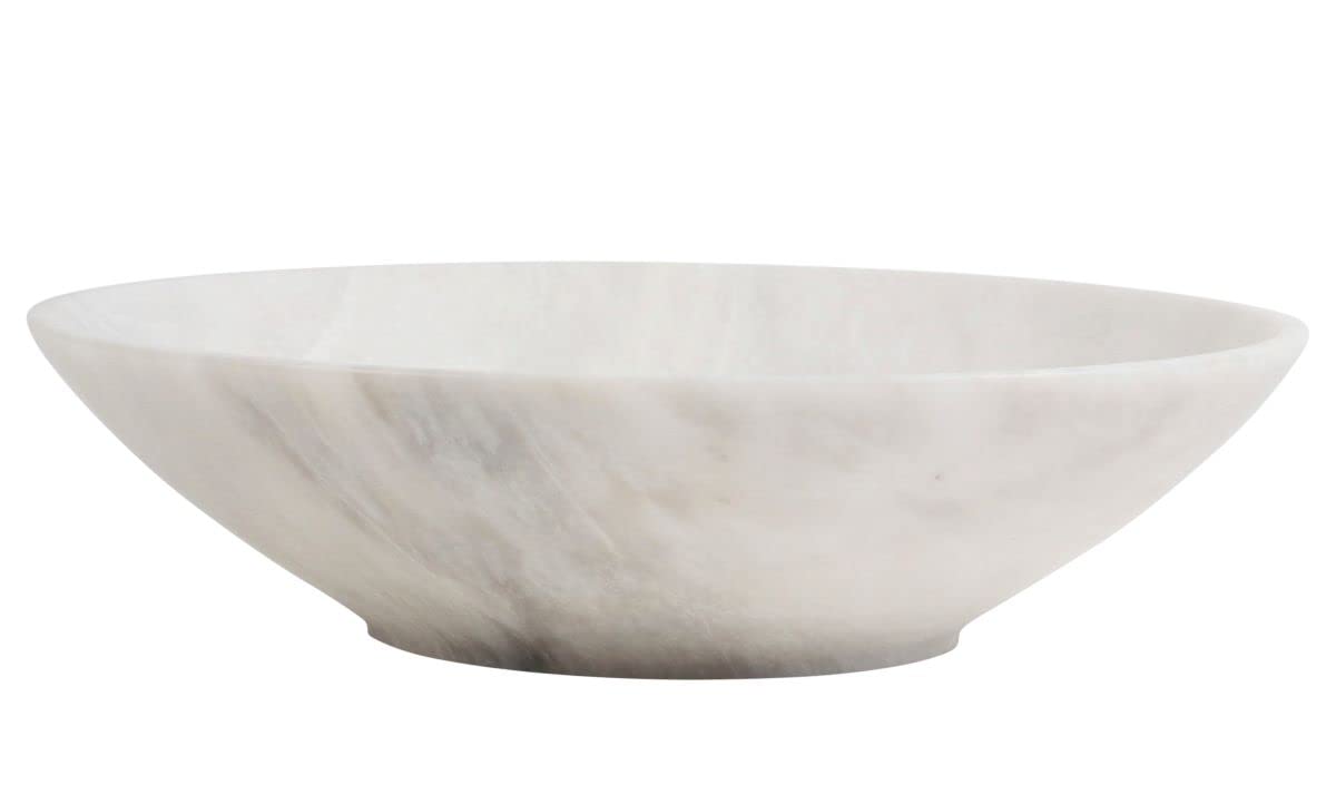 Genuine White Marble Fruit Bowl - 14 Inch Large Decorative Stone Centerpiece for Dining Table, Kitchen Counter, and Home Decor