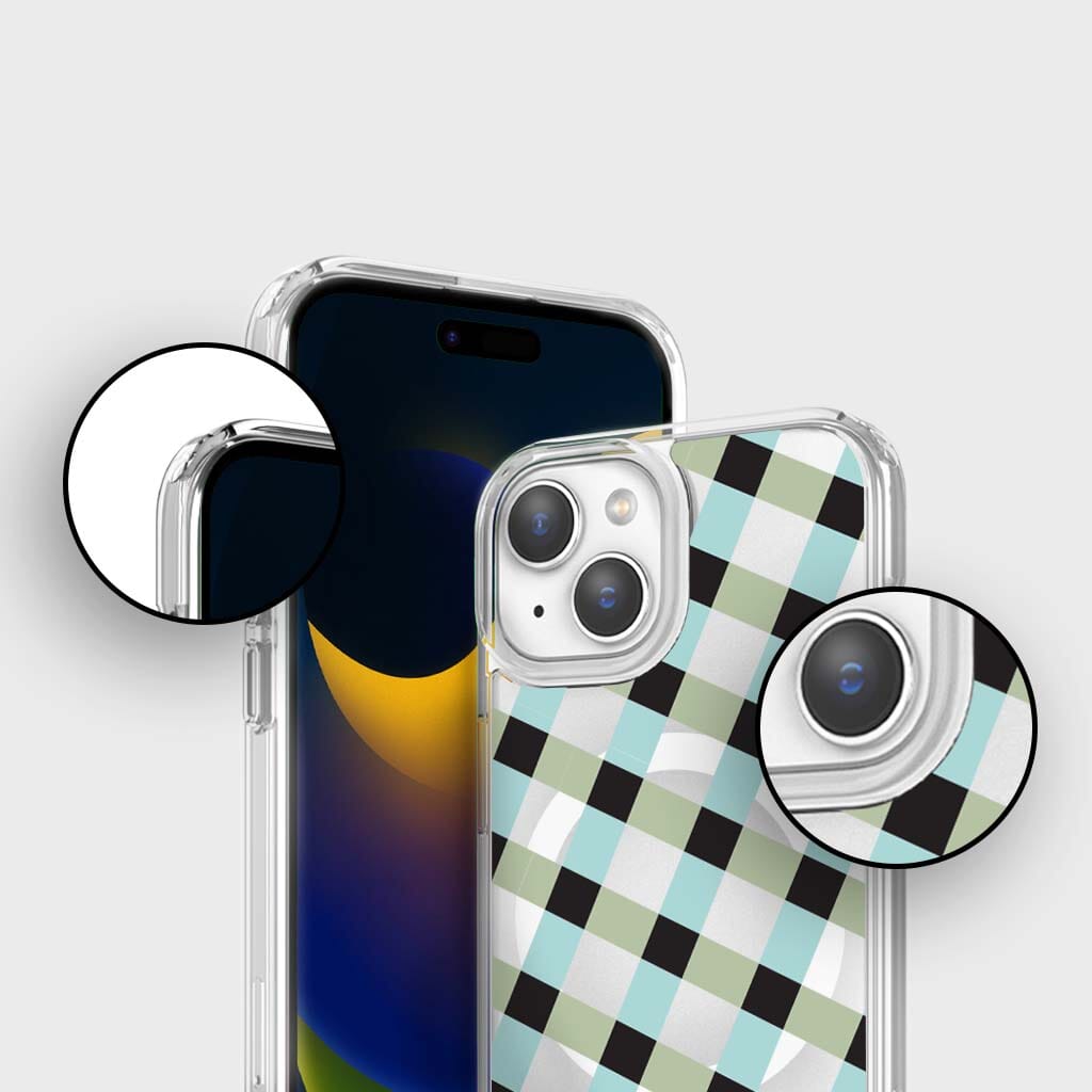 iPhone 15 Clear Case with Dark Lattice Design - Slim Protective Cover for Everyday Use, Work & Travel
