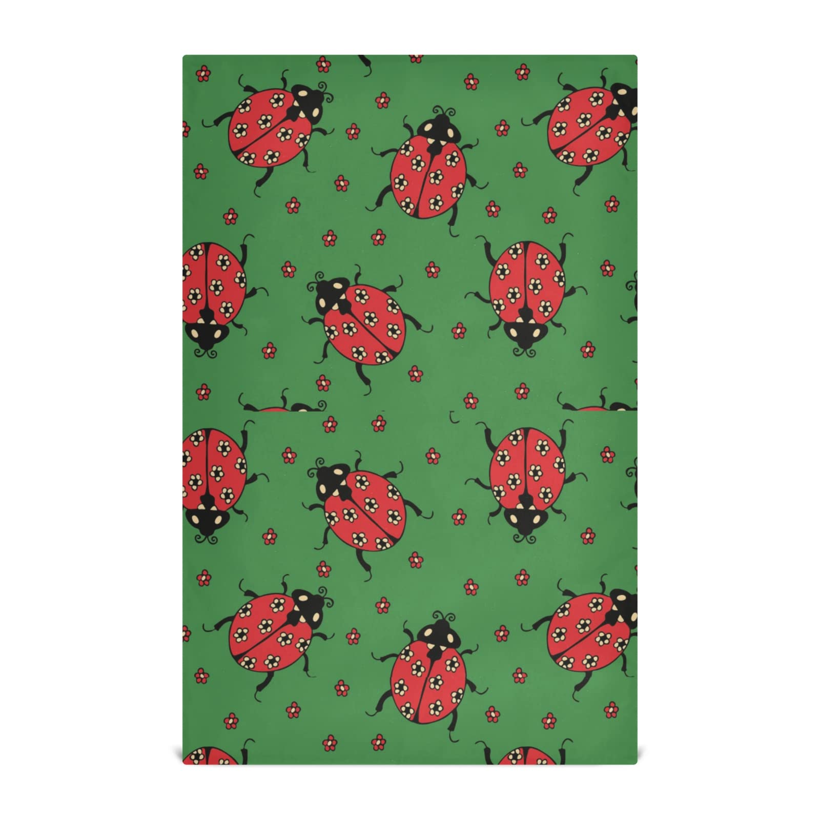 Set of 6 Red Ladybug & Floral Print Polyester Kitchen Dish Towels - Absorbent Terry Cloth Napkins, Dishcloths & Hand Towels with Hanging Loop for Kitchen, Bar & Tea Time | Perfect for Drying Dishes, Decor & Gift Giving