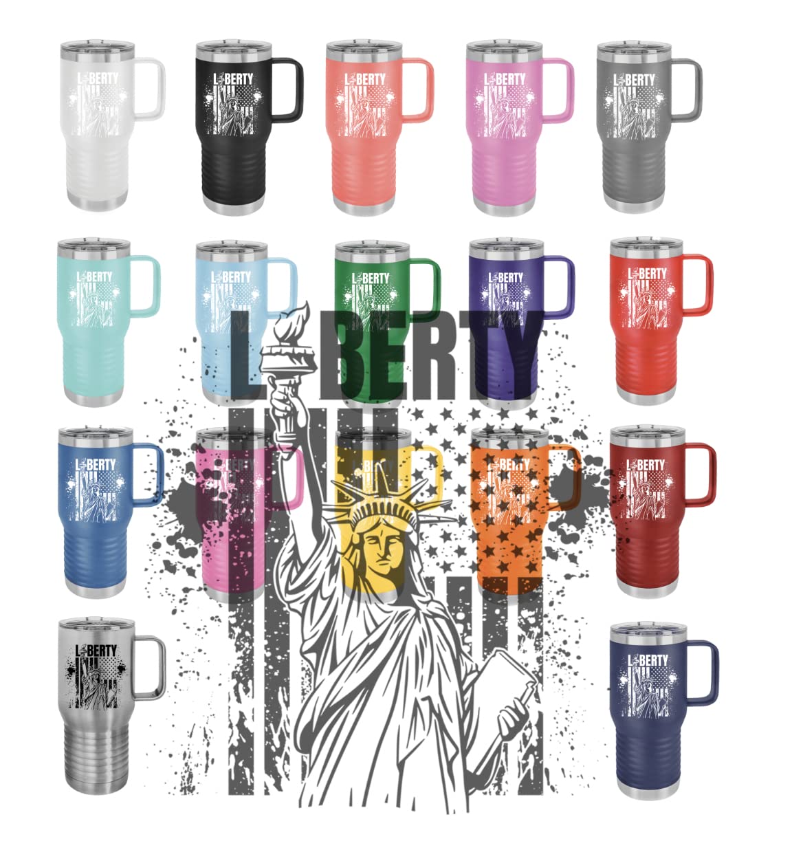 Patriotic Green 20 oz. Polar Camel Vacuum Insulated Travel Mug - Double Wall Stainless Steel Tumbler with Slider Lid & Handle, Laser Engraved Lady Liberty Design - Perfect for Coffee, Tea, Hot & Cold Beverages - Ideal for Commuting, Camping, Office & Outdoor Adventures