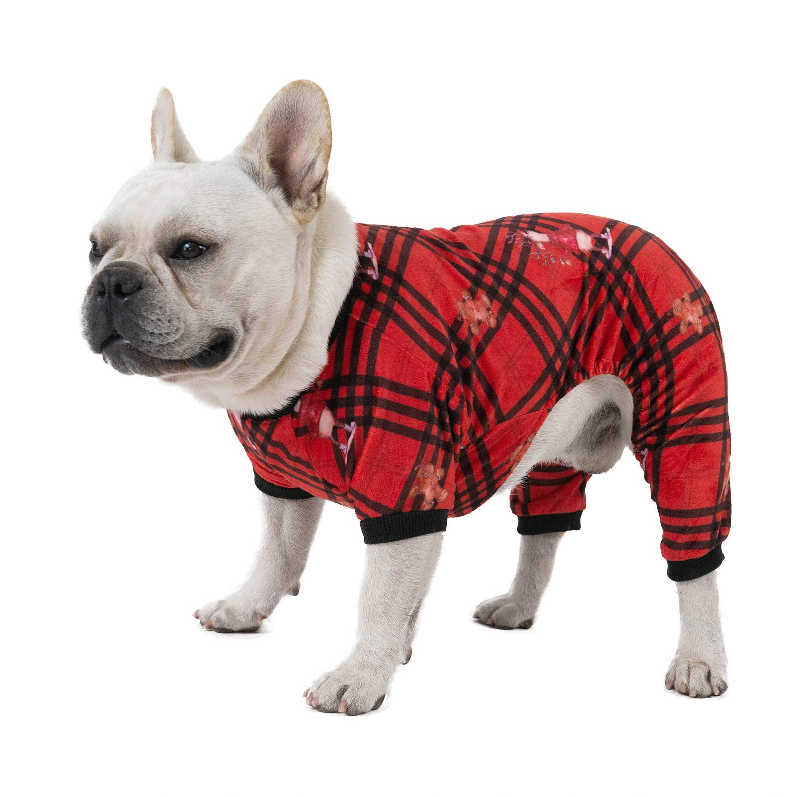 CuteBone Christmas Dog Pajamas - Buffalo Plaid Pet Sweater for Small Dogs | Cozy Holiday Outfit for Puppies | Perfect Gift for Christmas & Winter Cuddles