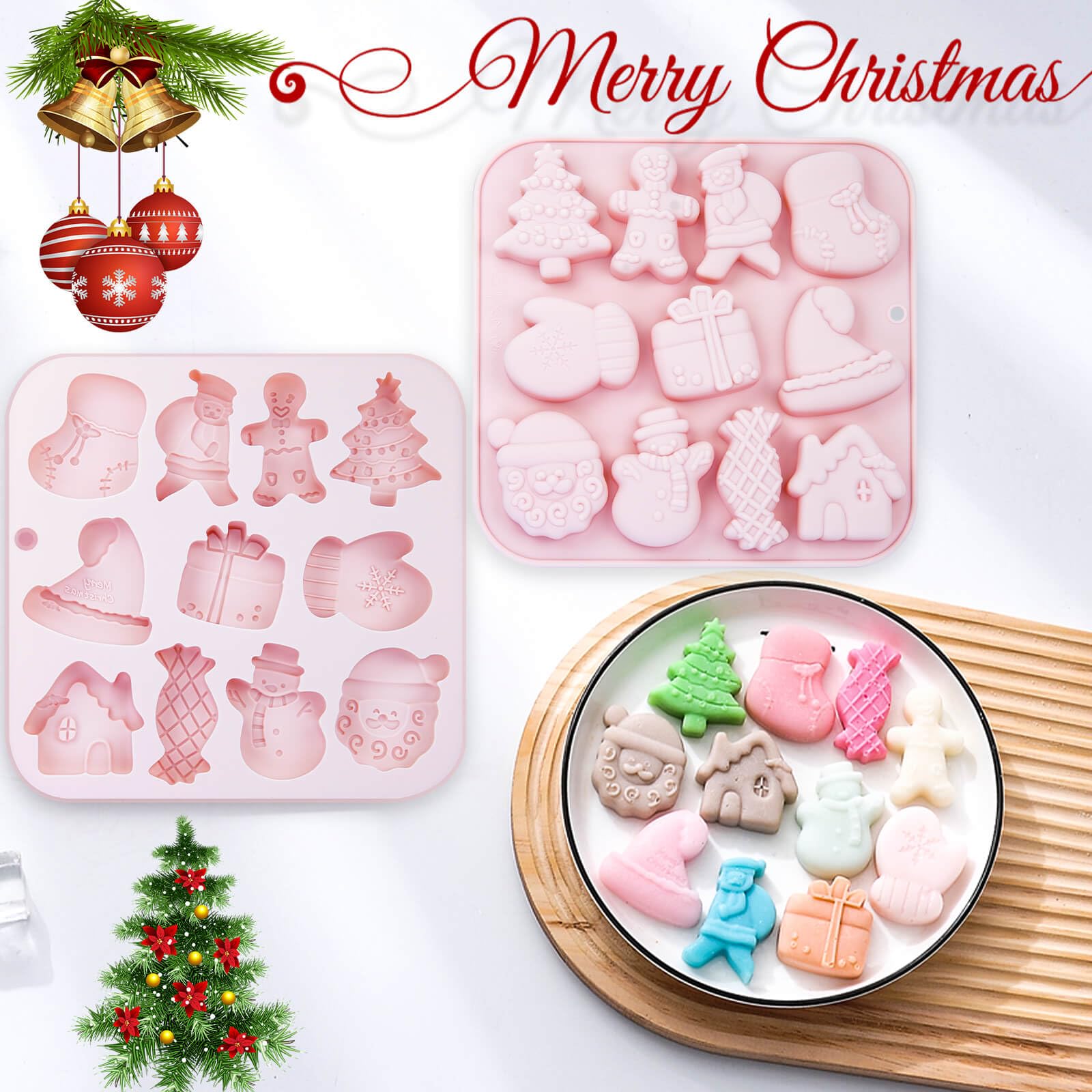 3 Pack Christmas Silicone Baking Molds - Santa, Tree, Snowman Cookie & Candy Molds for Chocolate, Gummies, Jello, Soap, Candle Making | Holiday Baking & DIY Crafts Gift Idea