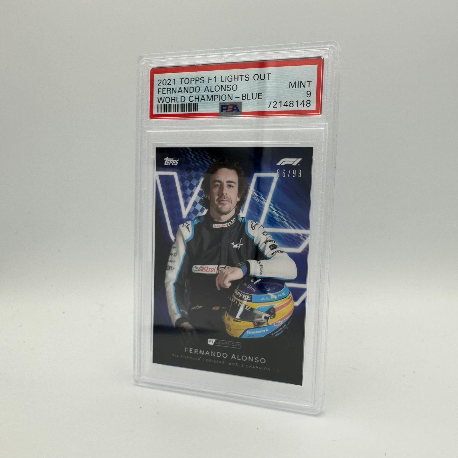PSA 9 1986/99 Fernando Alonso Drivers World Champion Autographed Racing Card - Perfect for F1 Memorabilia Collections and Motorsport Fans