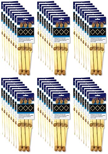 HC084 Expandable Wood Wall Mount Door Rack Hanger - Pack of 48 with 10 Pegs, Adjustable up to 30 Inches Wide - Perfect for Organizing Hats, Keys, Caps, Clothes, Robes, Towels, Bags & Belts - Ideal for Entryway, Bedroom, Bathroom & Closet Organization