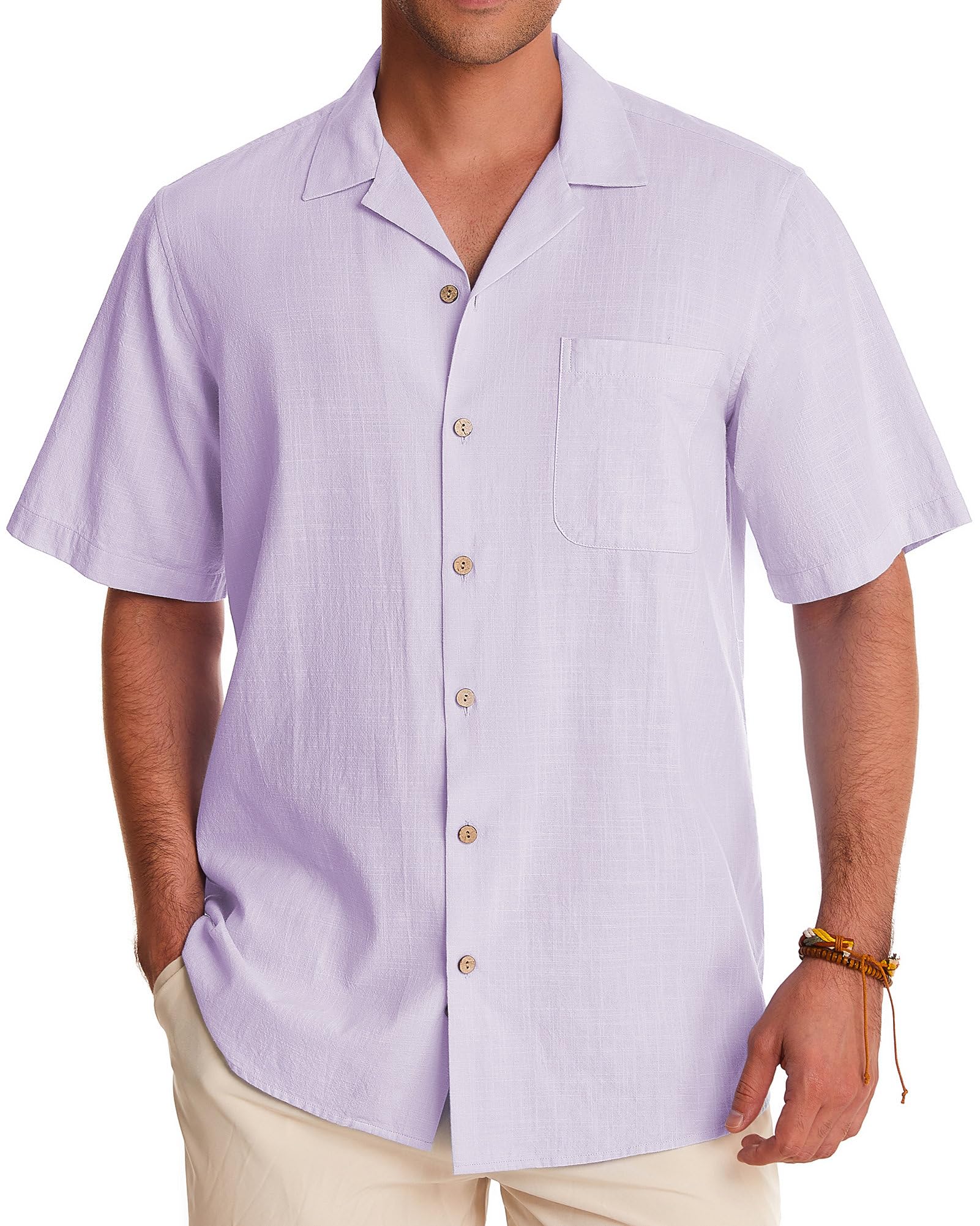 Gentle Men's Linen Shirts - Short Sleeve Button Down Cotton Shirts for Summer | Beach Vacation & Hawaiian Style Cuban Shirts | Perfect for Casual Wear, Tropical Getaways, and Summer Outings