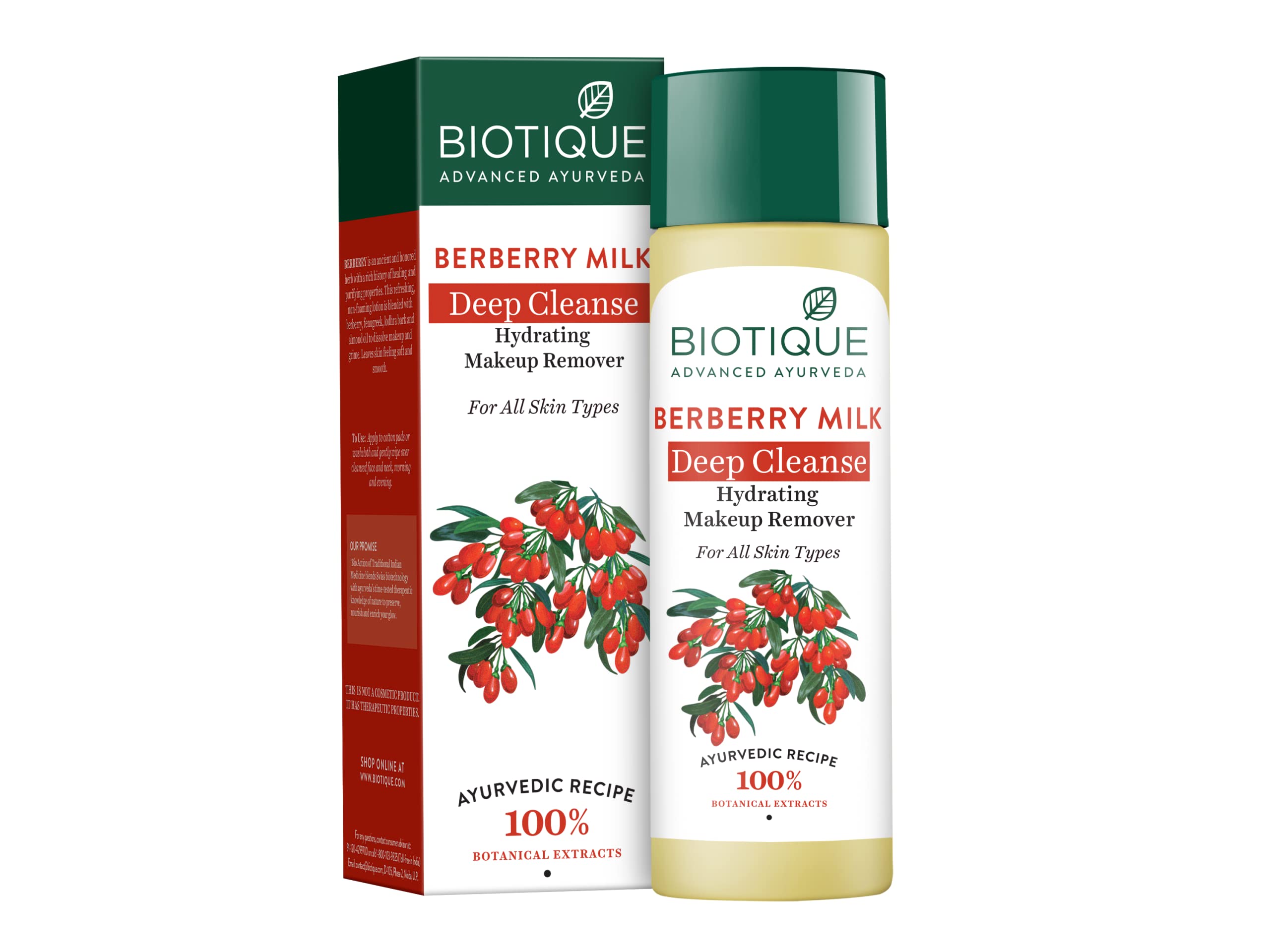 Biotique Berberry Milk Deep Cleanse Hydrating Makeup Remover for All Skin Types | 120ml | Gentle Facial Cleanser for Daily Use & Travel | Perfect for Removing Waterproof Makeup & Impurities