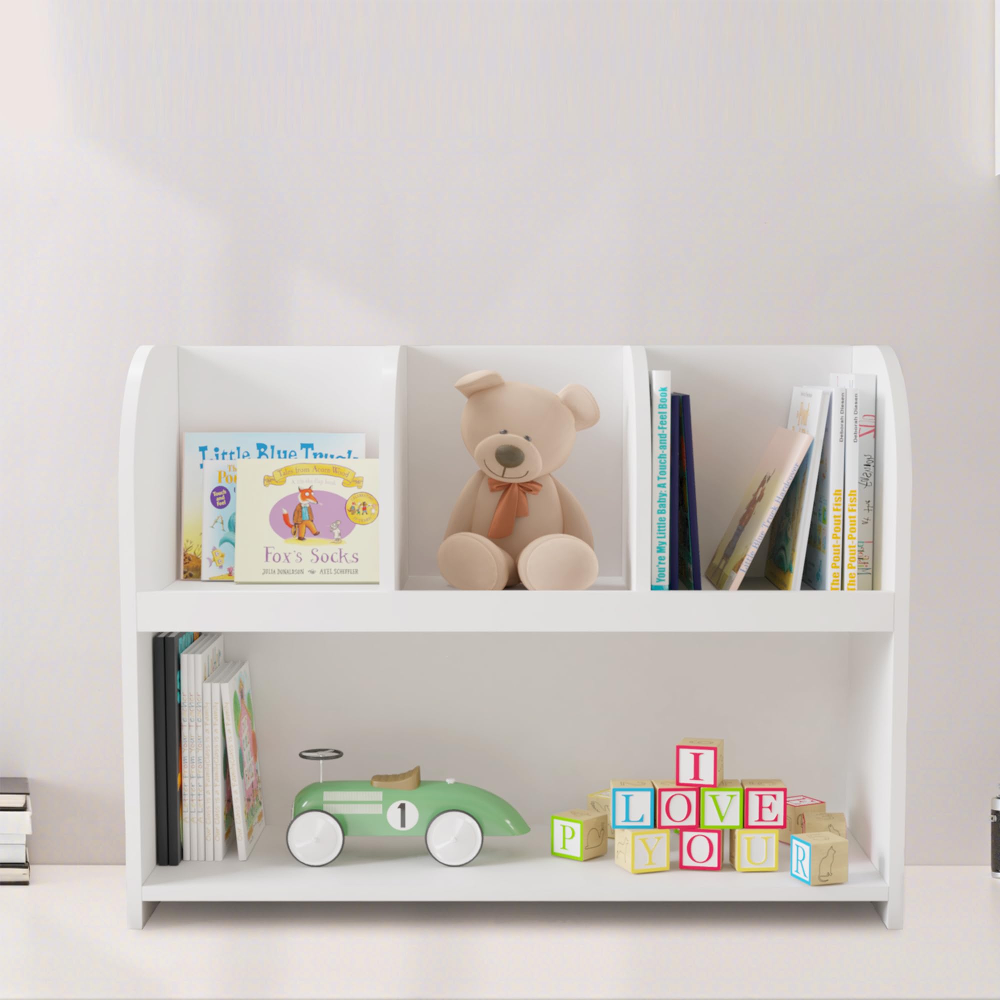 **Kids Bookcase with 4 Compartments - Sturdy Storage Bookshelf & Toy Organizer for Nursery, Playroom, Bedroom - Perfect for Kids' Room Organization & Reading Nook**
