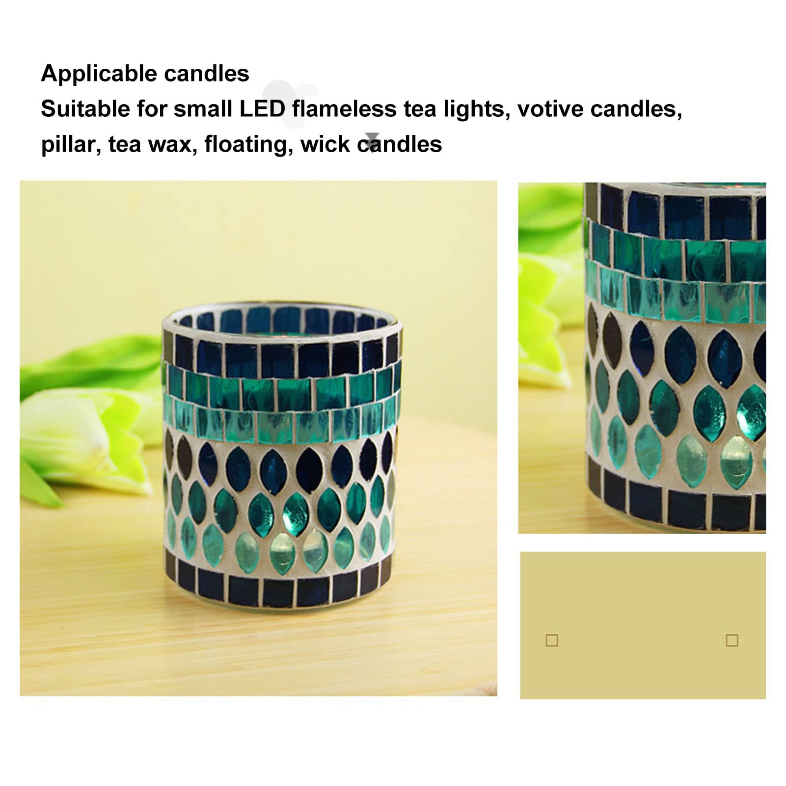 Handmade Mosaic Glass Candle Holder - Blue Votive Tealight Holder for Home Decor, Wedding Centerpiece, Romantic Dinner Ambiance