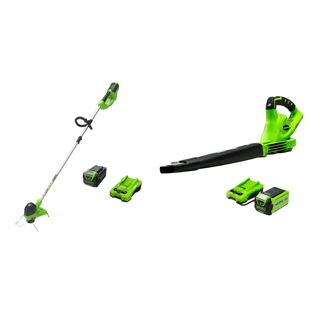Greenworks 40V 12-Inch Cordless String Trimmer with 4.0Ah Battery & Charger + 40V Cordless Leaf Blower (150 MPH/135 CFM) with 2.0Ah Battery - Lawn Care Combo Kit for Yard Maintenance, Landscaping & Garden Cleaning