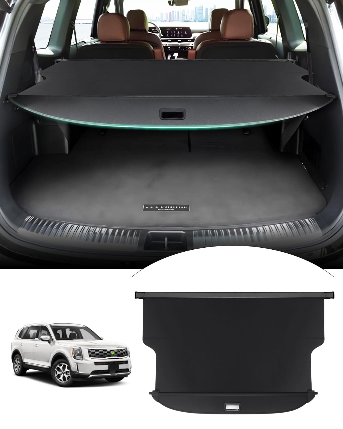 2020-2025 Kia Telluride Retractable Cargo Cover - Black Trunk Shade Protector for Luggage & Storage | Perfect for Road Trips, Grocery Hauling & Pet Protection