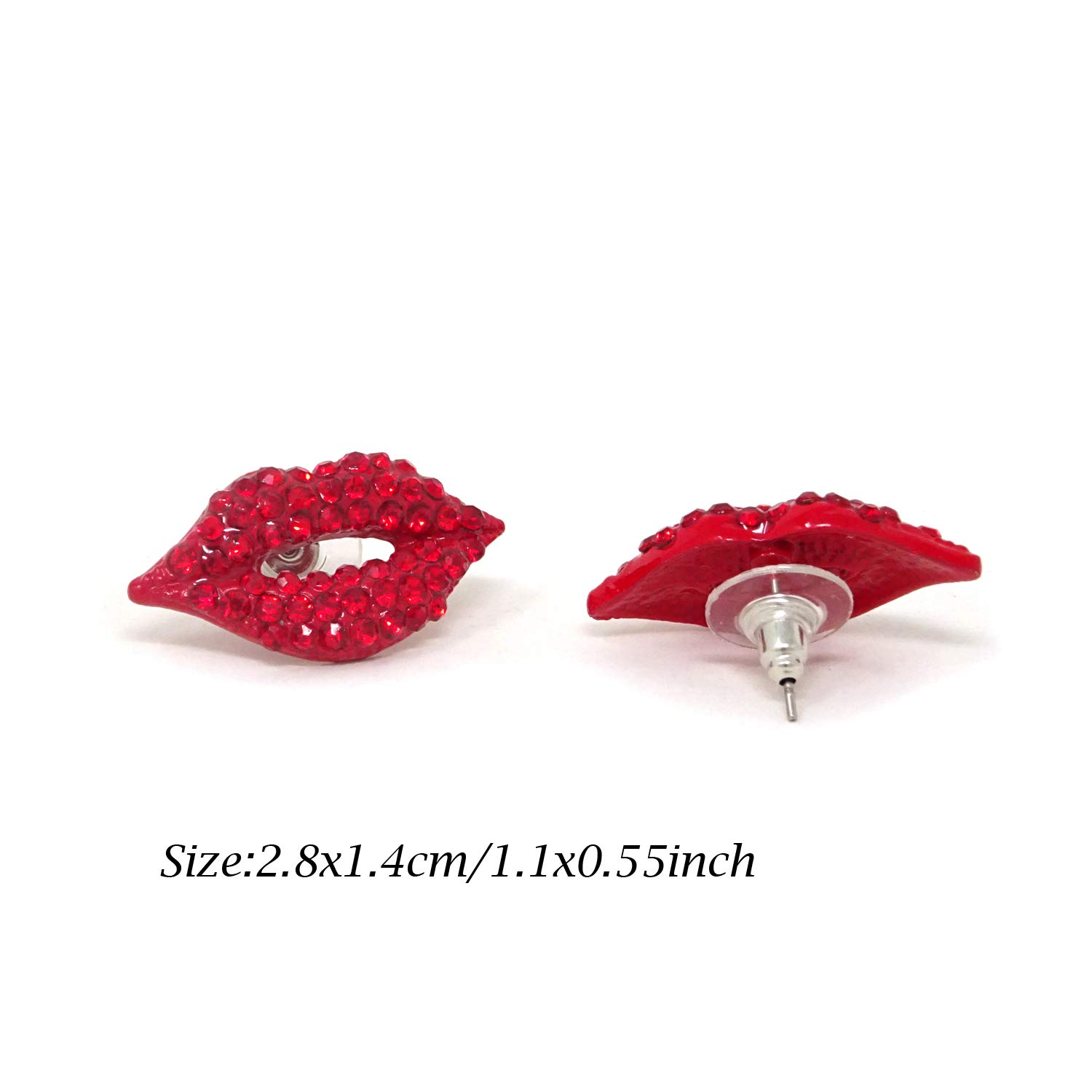 Honbay 1 Pair Sexy Red Lip Stud Earrings for Women - Sparkling Rhinestone Crystal Kiss Lip Ear Studs - Perfect for Date Night, Parties & Gifts