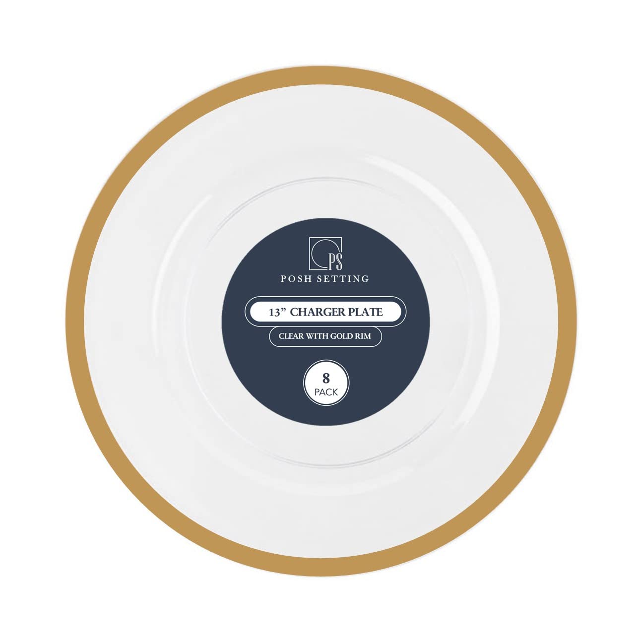 13 Inch Disposable Plastic Charger Plates - 8 Pack Clear Gold Rimmed Dinner Plates for Weddings, Parties, Events | Elegant & Lightweight Tableware for Holiday Dinners, Buffets & Formal Gatherings