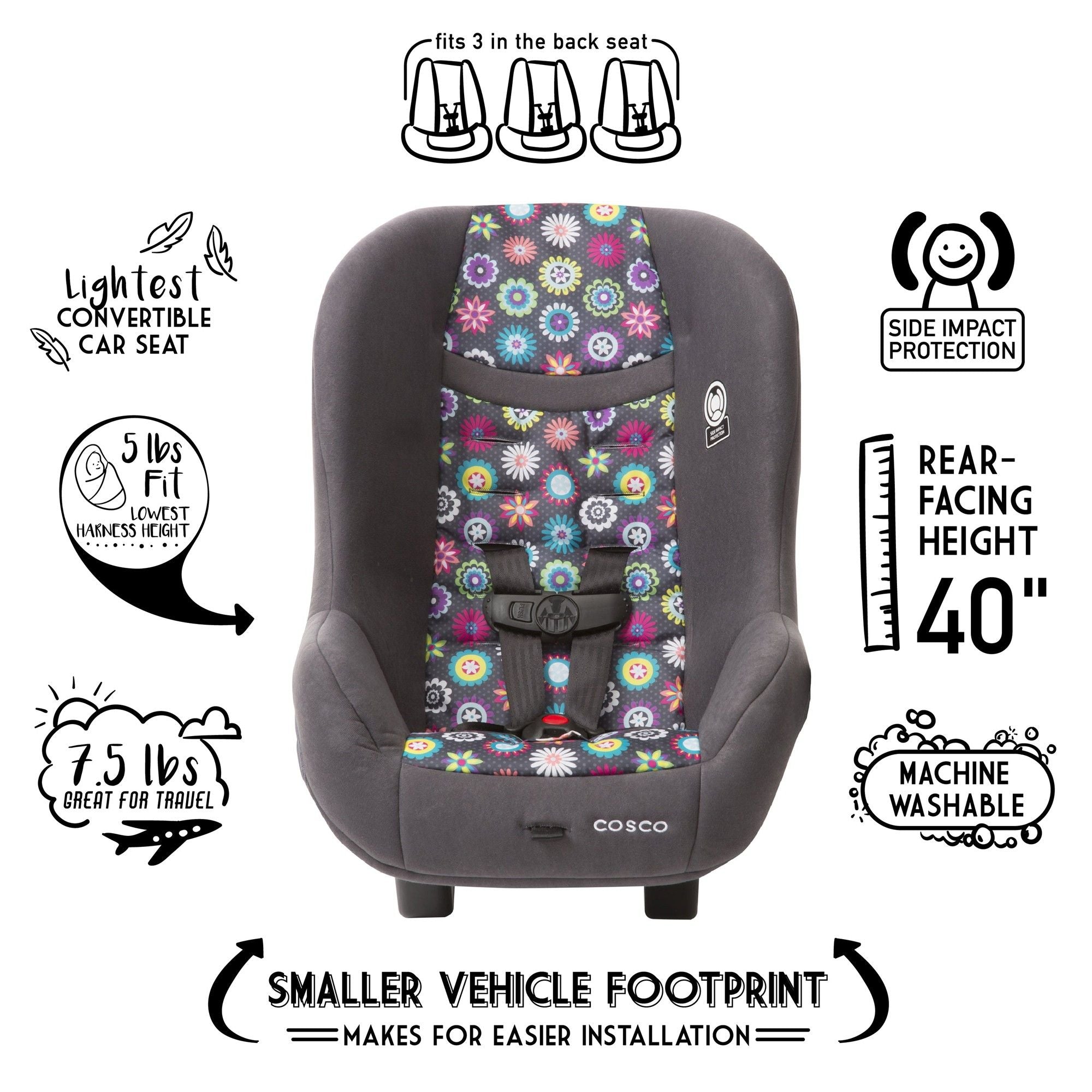Cosco Scenera Next Convertible Car Seat for Toddlers - Lightweight, Safe & Comfortable Baby Car Seat with 5-Point Harness | Perfect for Travel, Airplanes & Everyday Use