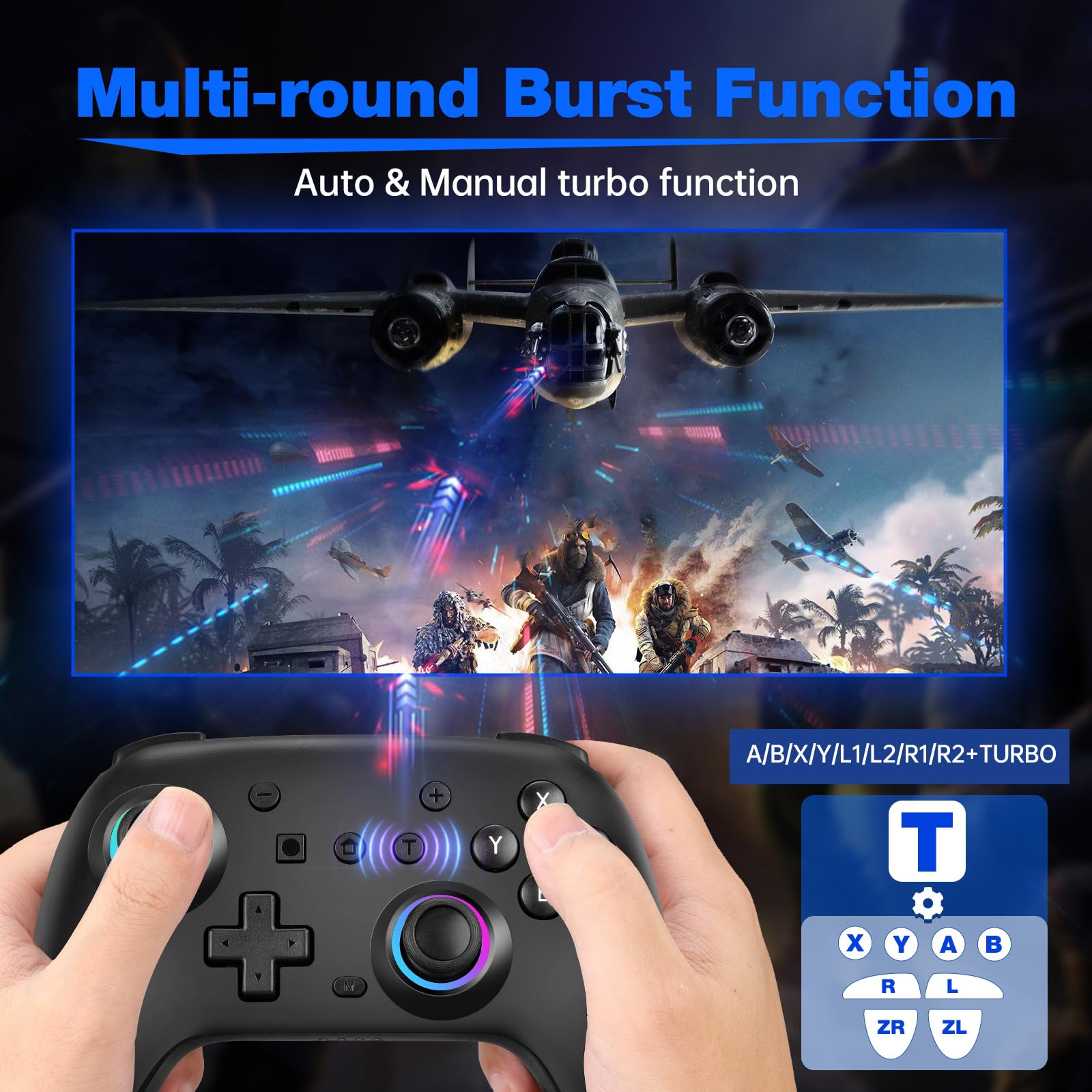 TECTINTER Wireless Gaming Controller for PC, Nintendo Switch, iOS & Android - Bluetooth Gamepad with Hall Effect Joystick, RGB Lighting, Programmable Buttons | Perfect for Switch Pro & Black Myth: Wukong | Ideal for Competitive Gaming & Home Entertainment