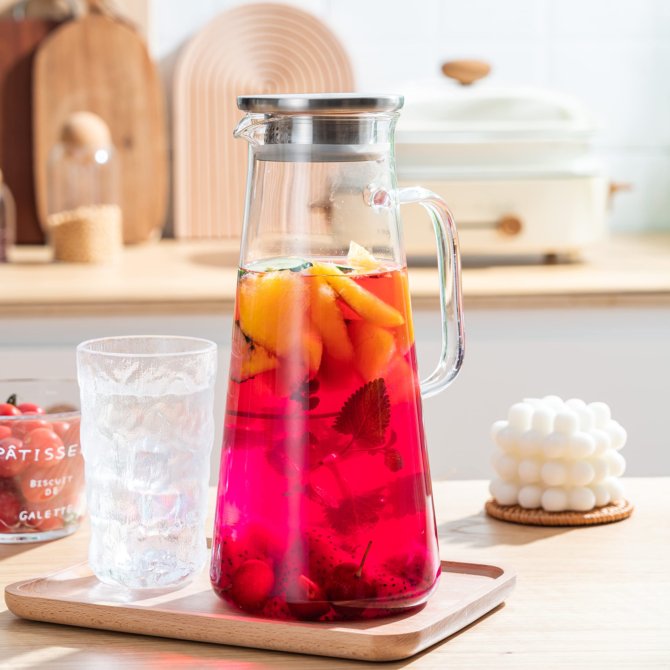 68Oz Glass Pitcher with Lid - Borosilicate Heat Resistant & Easy Clean Jug for Hot/Cold Water, Milk, Iced Tea, Juice - Perfect for Entertaining, Kitchen & Dining Room Use