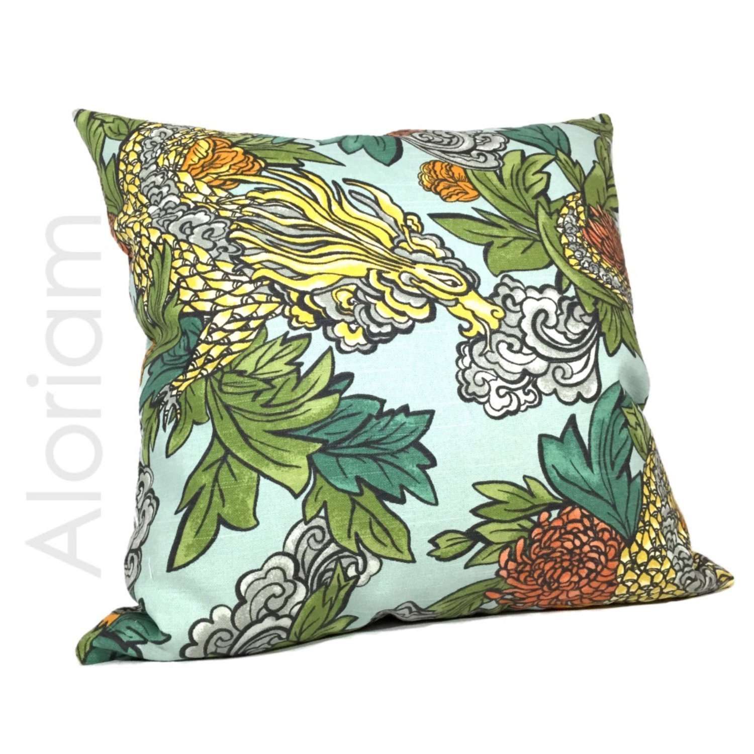 Robert Allen Dwell Studio Ming Dragon Chinoiserie Pillow Cover in Aquatint Blue - Asian Inspired Home Decor for Living Room, Bedroom & Sofa