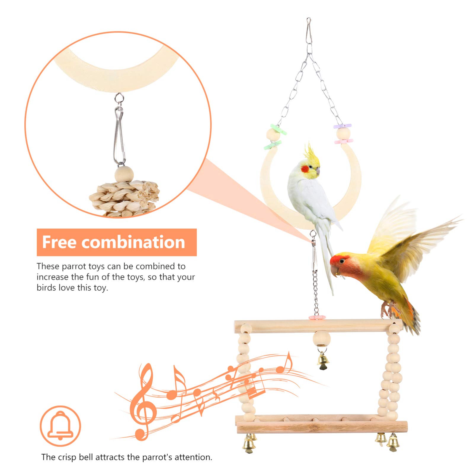 POPETPOP 6pcs Parrot Chew Toys - Colorful Bird Cage Hanging Toys for Chewing & Teeth Grinding | Perfect for Parrot Play, Exercise & Stress Relief | Great for Small & Medium Birds Like Cockatiels, Lovebirds & Conures