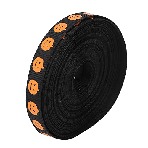 Premium Polyester Gift Ribbon - High Density Delicate Hair Band Ribbon with Black Pumpkin Print - Perfect for Gift Wrapping, Hair Accessories & Party Decorations