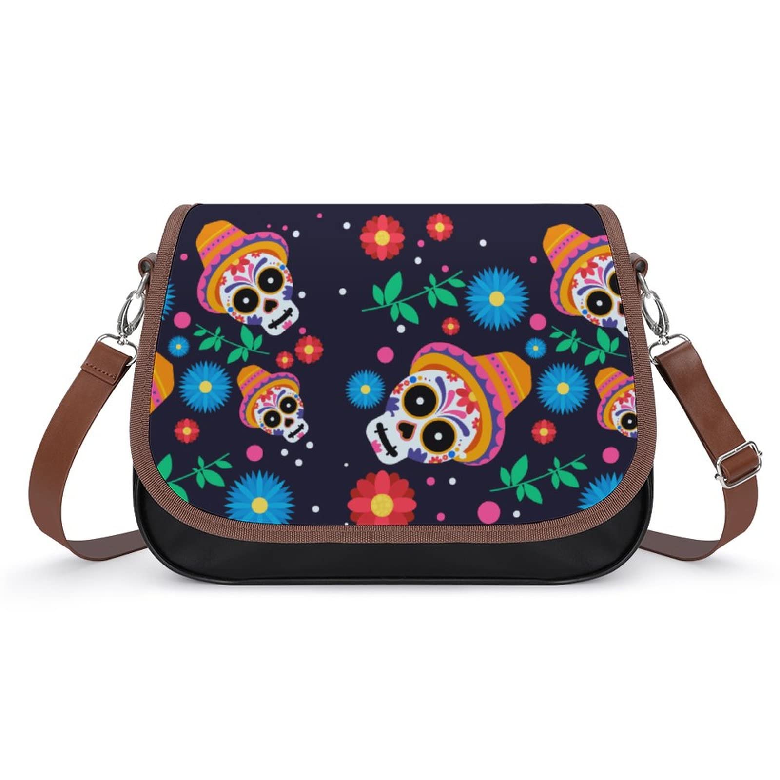 Stylish Women's Crossbody Bags - Genuine Leather Shoulder Purse with Adjustable Strap for Daily Use, Work & Travel | Fashionable Skeleton Mexico Hat Design Handbag for Casual Outings & Shopping
