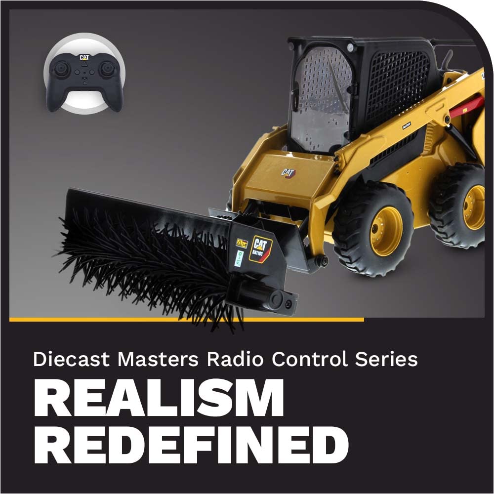 Diecast Masters 1:16 Scale Radio Control Cat 272D3 Skid Steer Loader with 4 Interchangeable Attachments (Bucket, Auger, Forks, Broom) - Premium RC Construction Toy for Collectors & Kids | Ideal for Construction Play, Display, and Remote Control Fun