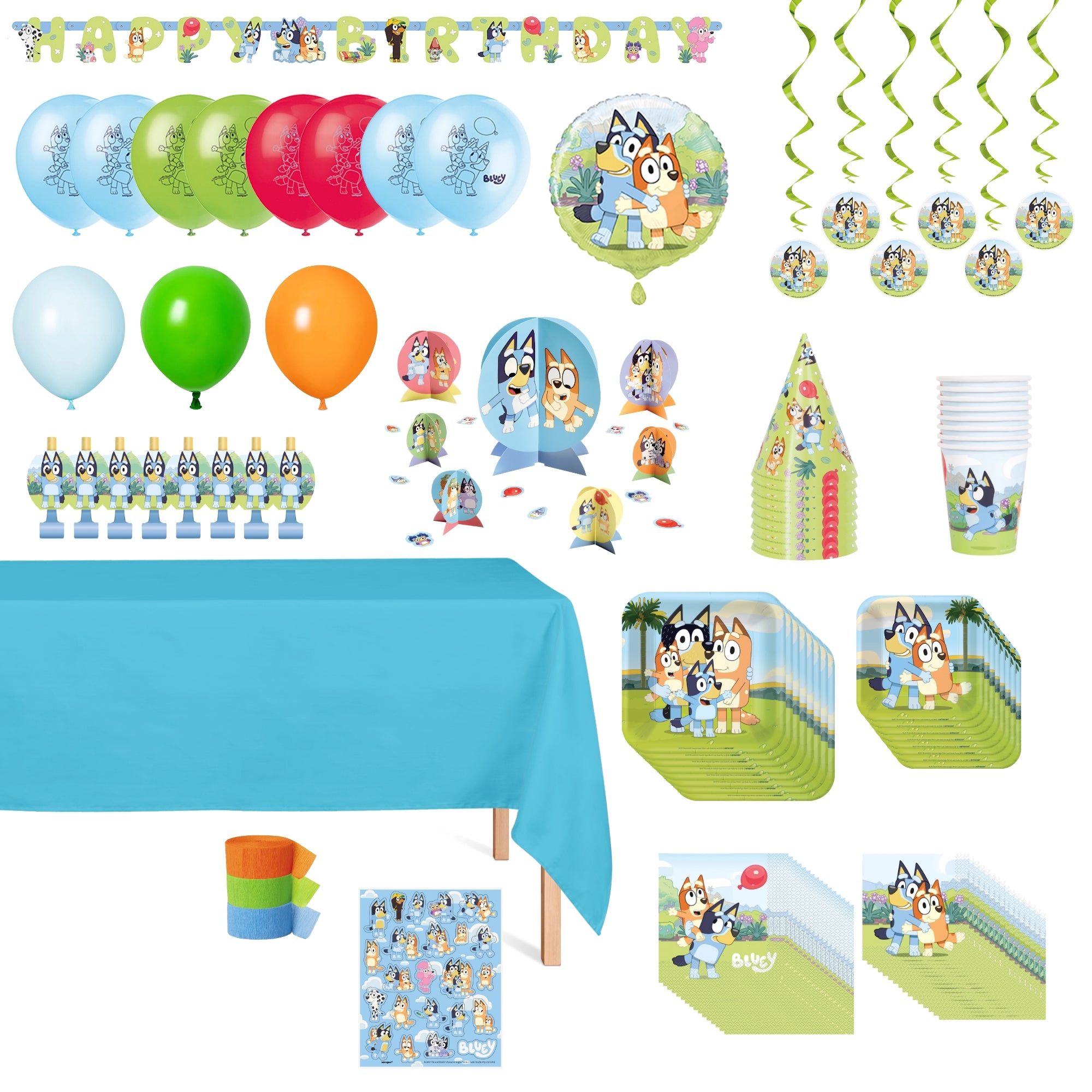 Bluey Standard Birthday Party Supplies Kit - 8 Square Plates for Kids' Birthday Party, Baby Shower & Themed Celebrations | Perfect for 8 Guests