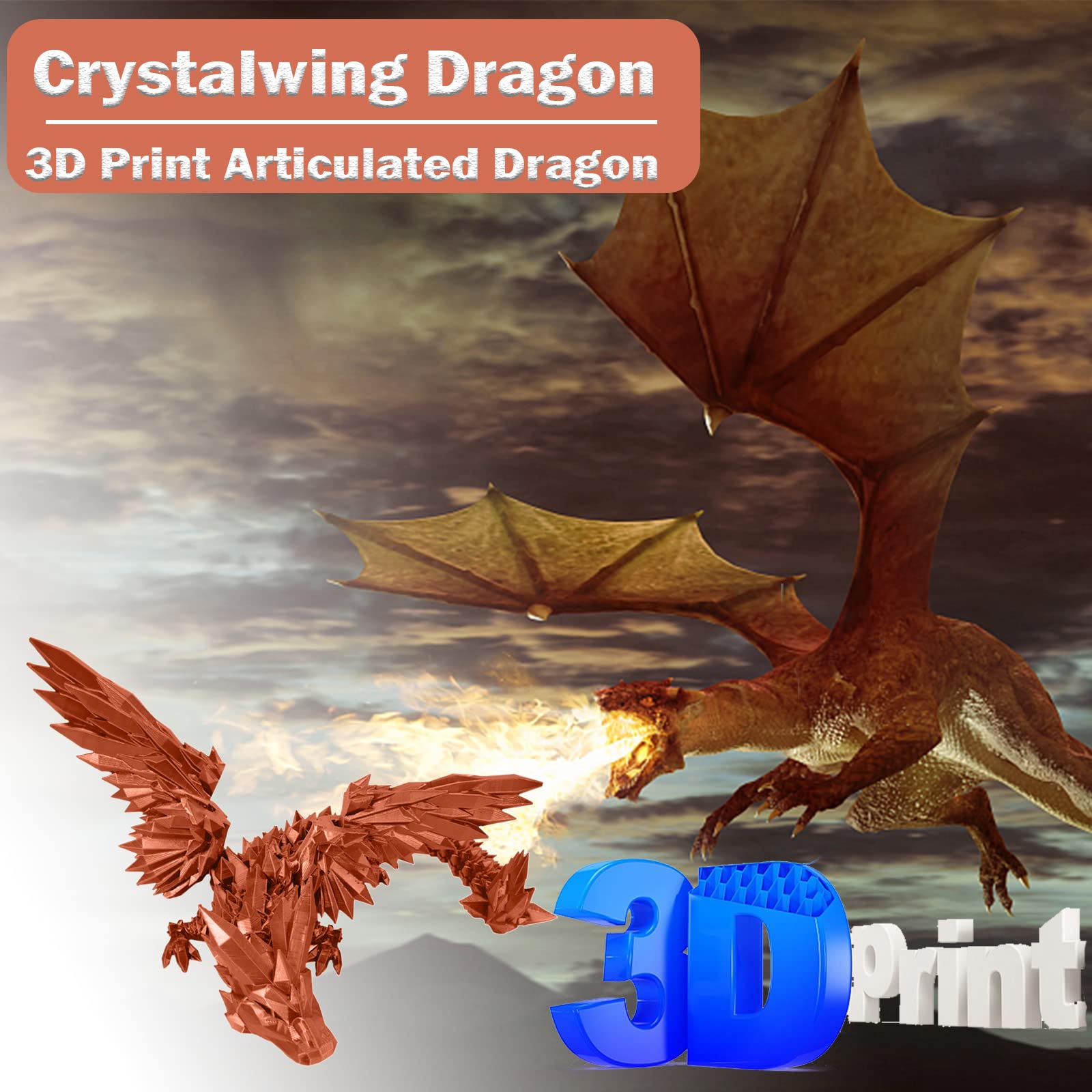3D Printed Dragon Action Figure - Flying Diamond Dragon with Movable Joints & Wings - Bronze God of Strength Collectible Toy (17.7 Inch) - Anti-Anxiety Relief for Adults & Collectors - Perfect for Display, Stress Relief & Fantasy Collections