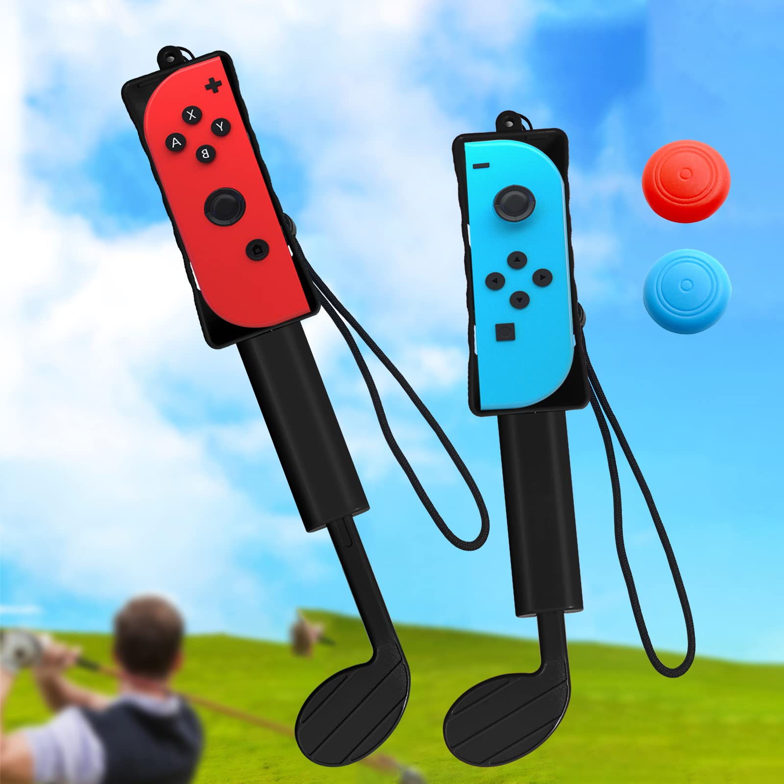 **Mario Golf Club Controller Grips for Nintendo Switch & OLED - 2 Pack with Adjustable Straps & Thumb Grip Caps | Lightweight Golf Accessories for Mario Golf Gameplay**    *(Use Case: Perfect for enhancing your Mario Golf gaming experience on Nintendo Switch, providing better grip and control during gameplay.)*