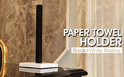 Stainless Steel Paper Towel Holder with Marble Base - Standing Kitchen & Bathroom Countertop Organizer (Matt Black/White) - Perfect for Home, Office, Restaurant Use
