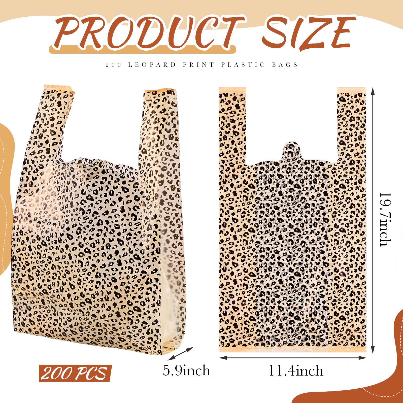 Fulmoon 200 Pcs Plastic T-Shirt Bags with Handles - 21 x 11.4 x 6 Inch Leopard Print Shopping Bags for Retail Stores, Boutiques & Small Businesses | Perfect for Gift Packaging, Merchandise Display & Customer Purchases