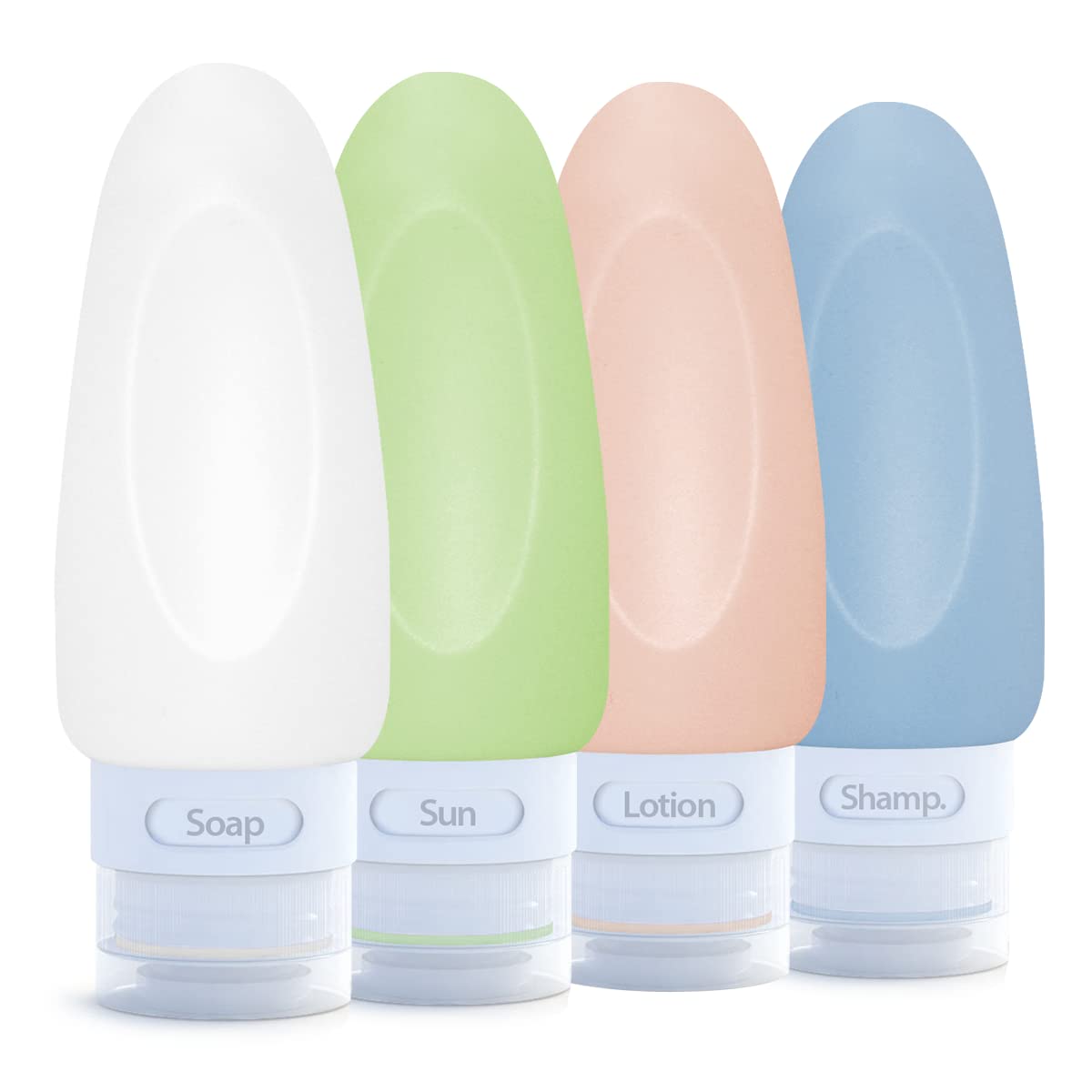 Leak Proof Travel Bottles Set - 4pc 2oz TSA Approved Travel Size Toiletries Containers (White/Blue/Green/Orange) for Carry-On Liquids | Perfect for Airplane Trips, Gym Essentials & Vacation Toiletry Organization
