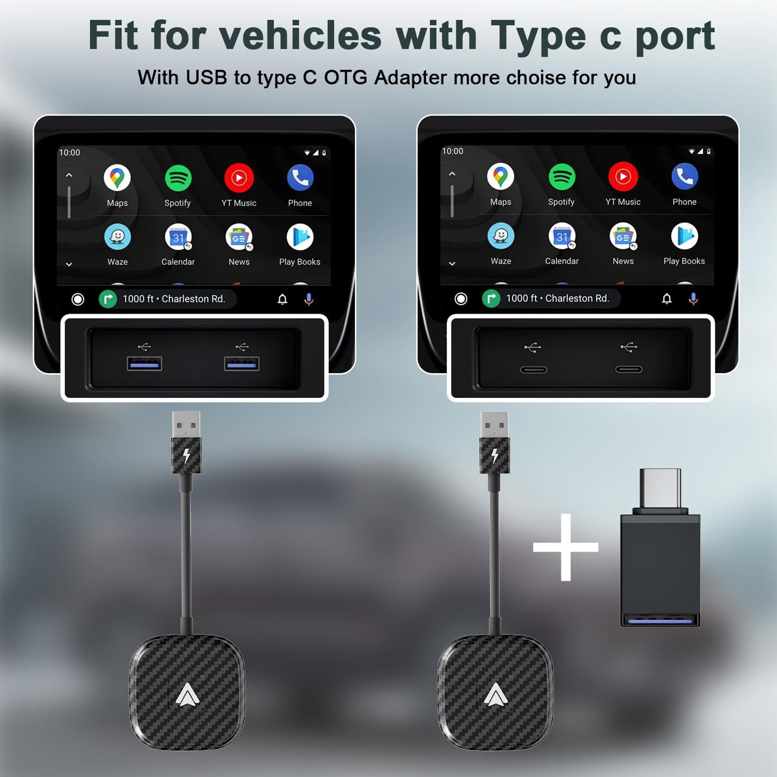 Wireless Car Adapter for iPhone & Android - Fast Transmission USB to Wireless Module - Mirror Phone to Car Screen for Navigation, Music & Calls