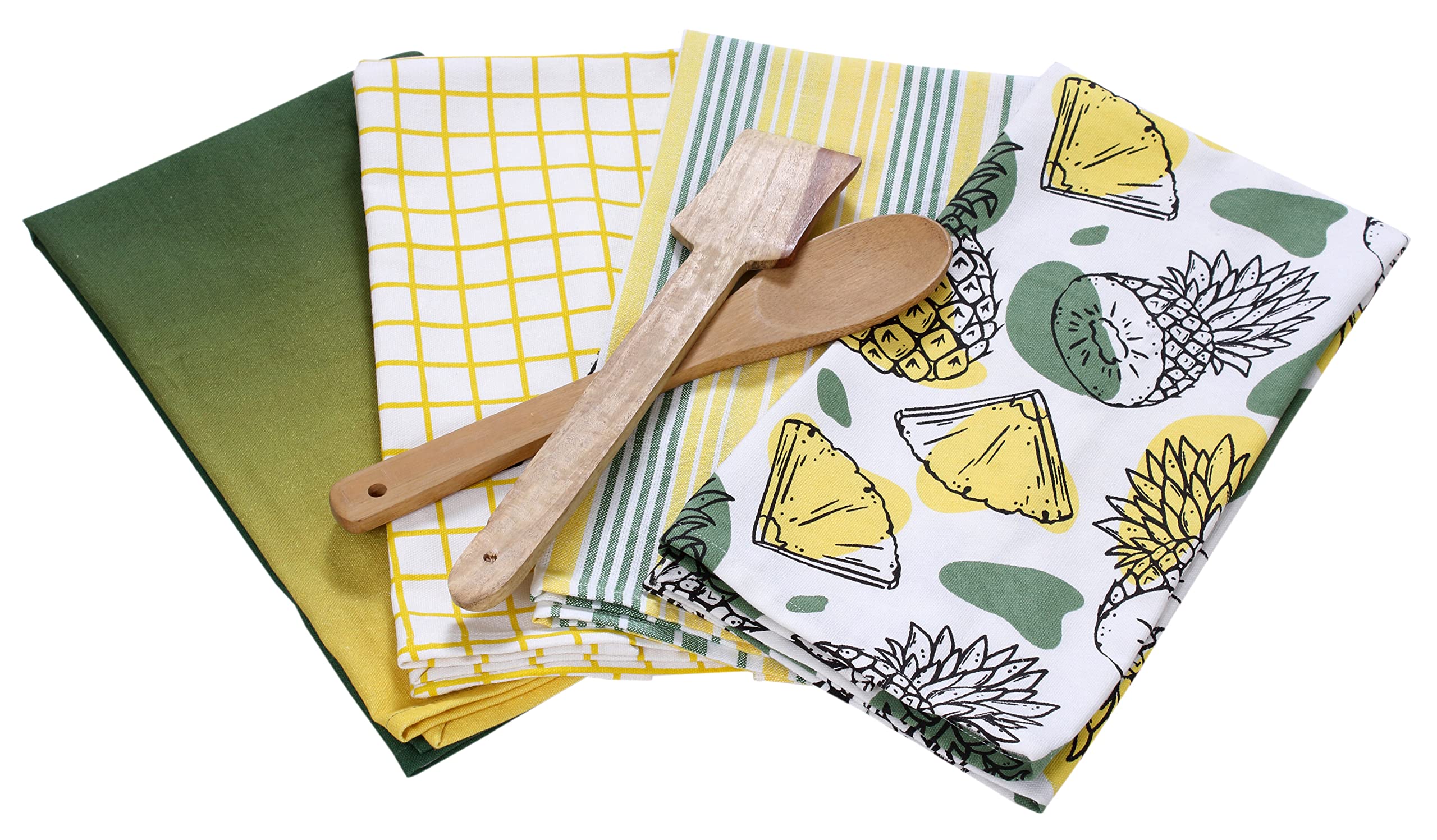 ACCENTHOME 4-Pack Super Absorbent Kitchen Towels, 50x70cm - Durable, Quick-Drying Dish Towels with Stripe & Check Pattern, Pineapple Slices Print - Perfect for Cooking, Cleaning, Drying Dishes & Home Decor