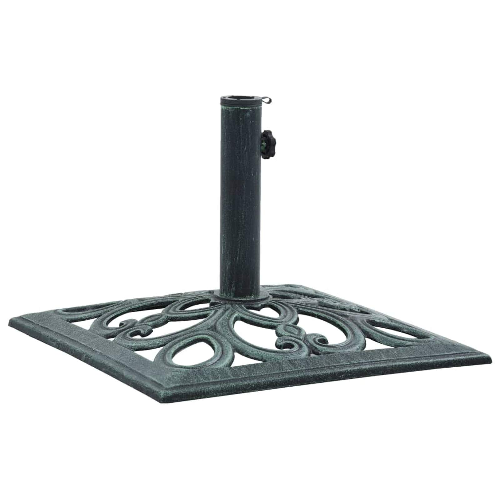 Heavy Duty Cast Iron Square Umbrella Base - 19.3 Inch Garden Parasol Holder with Floral Pattern & Adapter for Outdoor, Patio, Lawn, Beach (Perfect for Sun Shade, Poolside, Backyard, Deck & Outdoor Furniture)