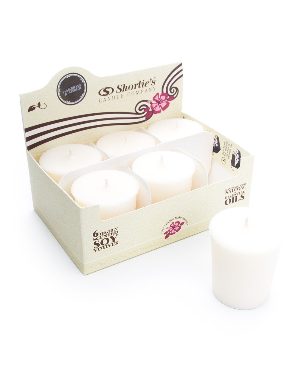 Oakmoss & Amber Scented Soy Votive Candles - 6 Pack Natural White Refill Candles with Essential Oils - Earthy Incense Aroma for Home, Spa, Meditation & Relaxation