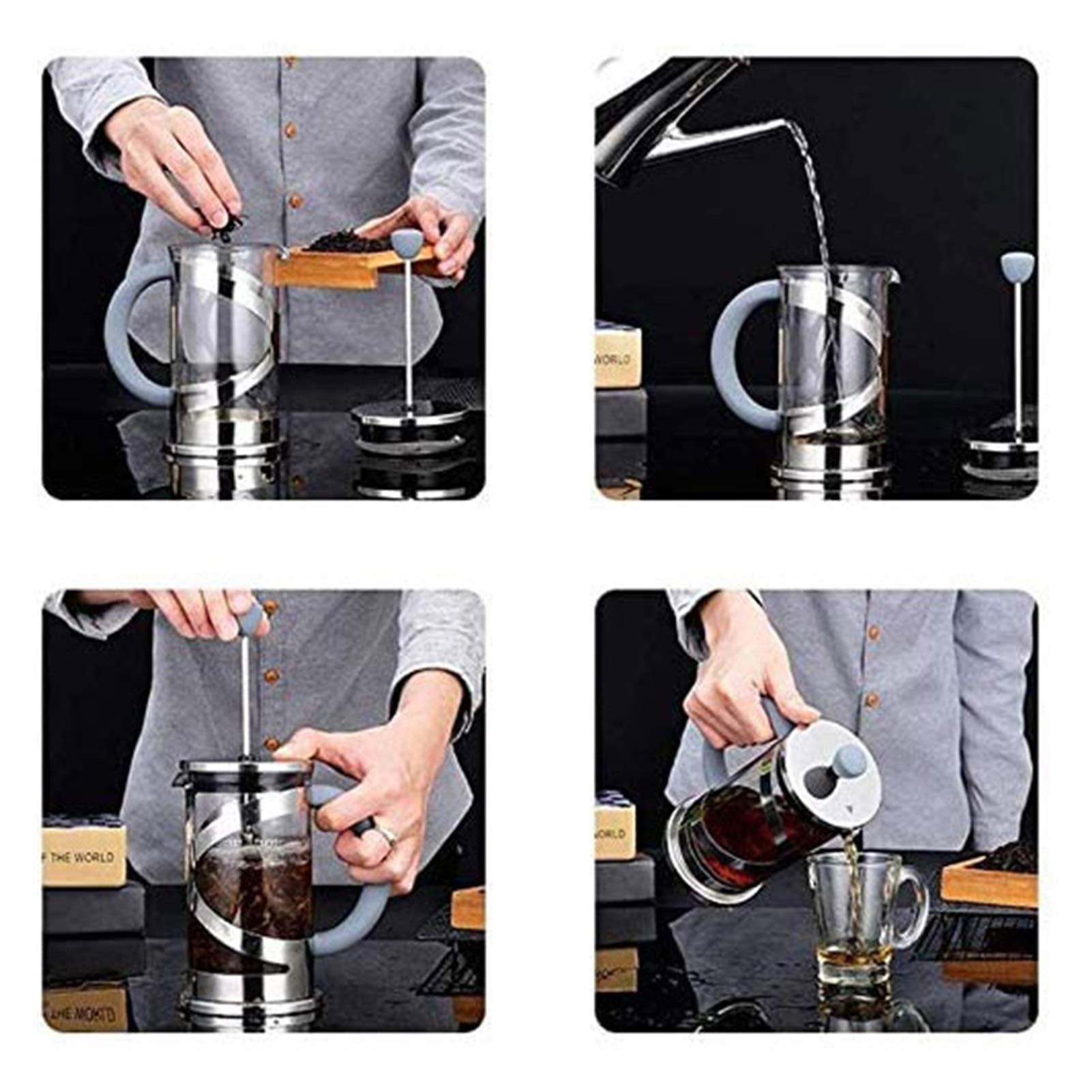 Premium French Press Coffee & Tea Maker - 34oz (1000ml) Stainless Steel & Borosilicate Glass - Heat Resistant for Home, Office & Camping Use