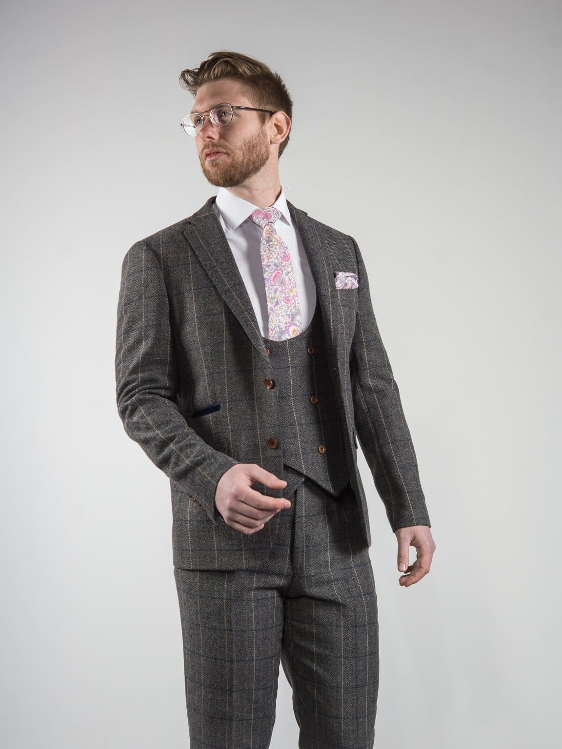 Ezra Men's Grey Herringbone Slim Fit Tweed Blazer Jacket for Business Casual & Wedding | Stylish Formal Coat for Office, Parties & Special Occasions