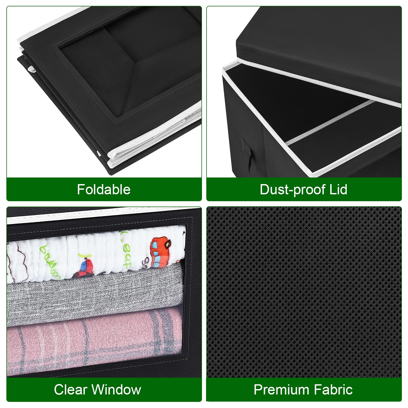 Clear Cube Storage Bins with Lids & See-Through Windows - Fabric Organizer Baskets for Shelves, Closet, Wardrobe & Bathroom - Perfect for Storing Clothes, Towels, Toys & Home Organization (Set of 6) - Ideal for Bedroom, Nursery & Laundry Room Storage Solutions