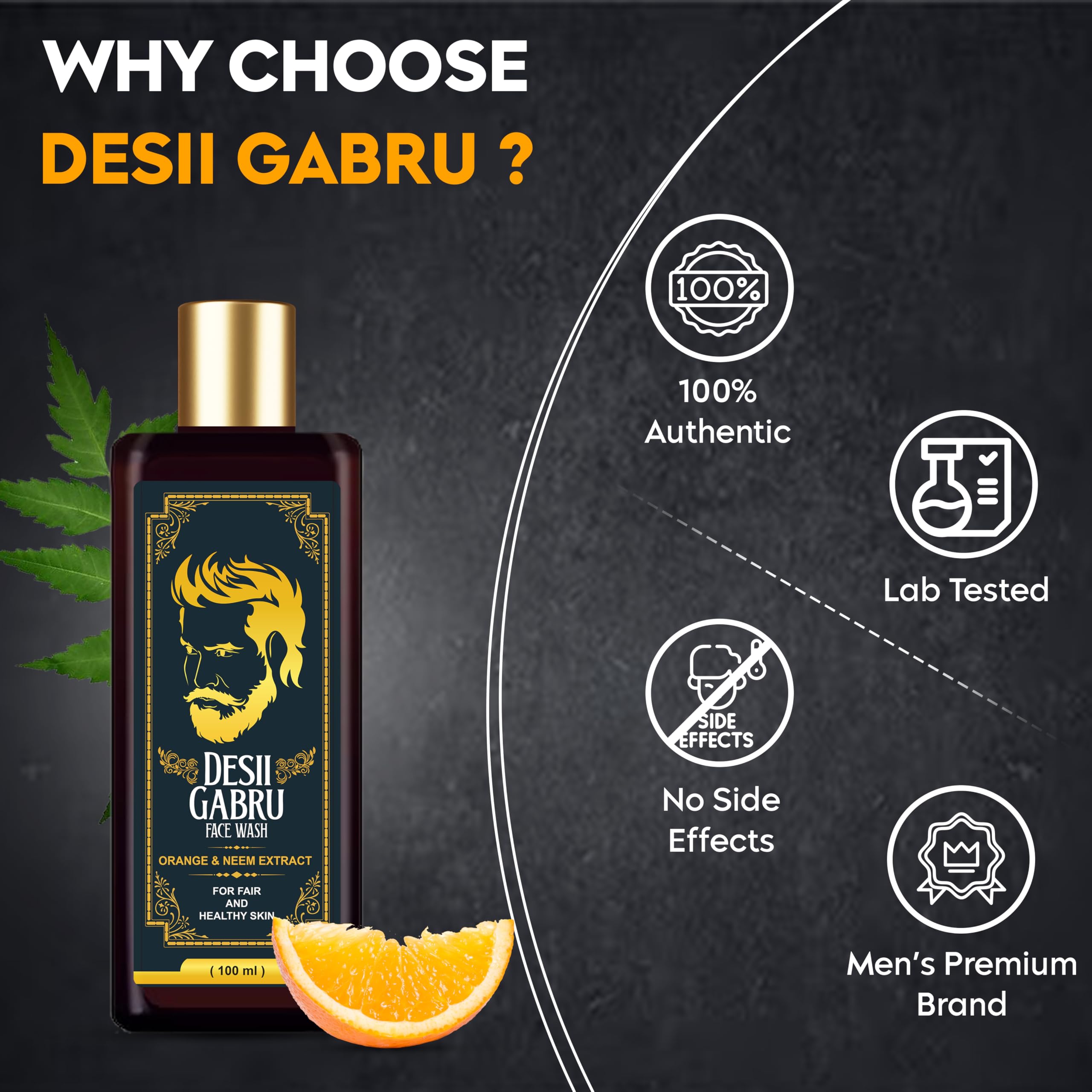 Desii Gabru Vitamin C Orange Extract Face Wash - Pimple & Acne Treatment Cleanser for All Skin Types - Hydrating, Brightening & Oil Control (100ml) - Perfect for Daily Skincare Routine & Acne-Prone Skin