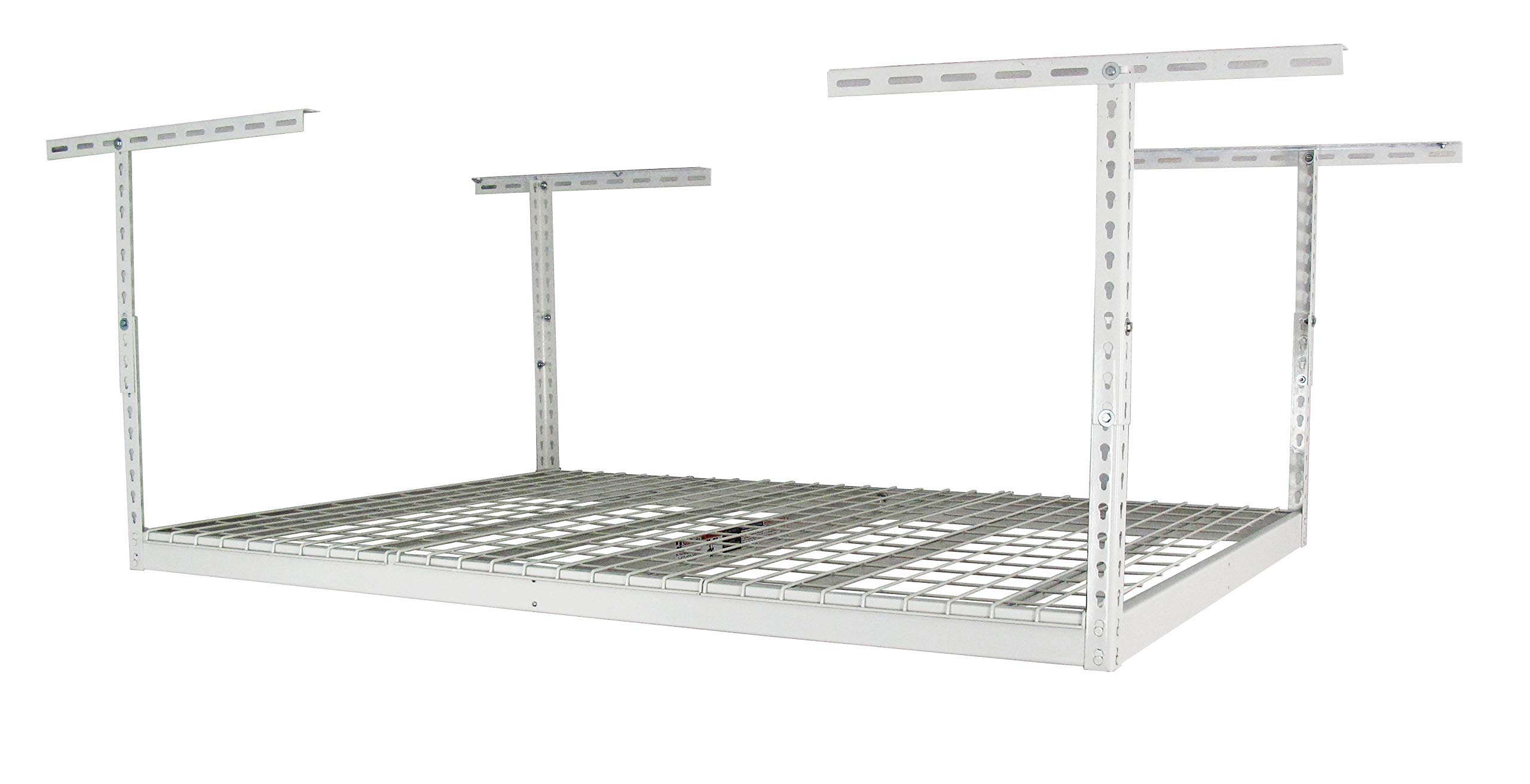 MonsterRax 4x6 Overhead Garage Storage Racks (2-Pack) - Heavy Duty Steel Ceiling Mounted Shelving System, Adjustable Hanging Organizer Holds 500 lbs, White - Perfect for Garage, Basement & Workshop Organization