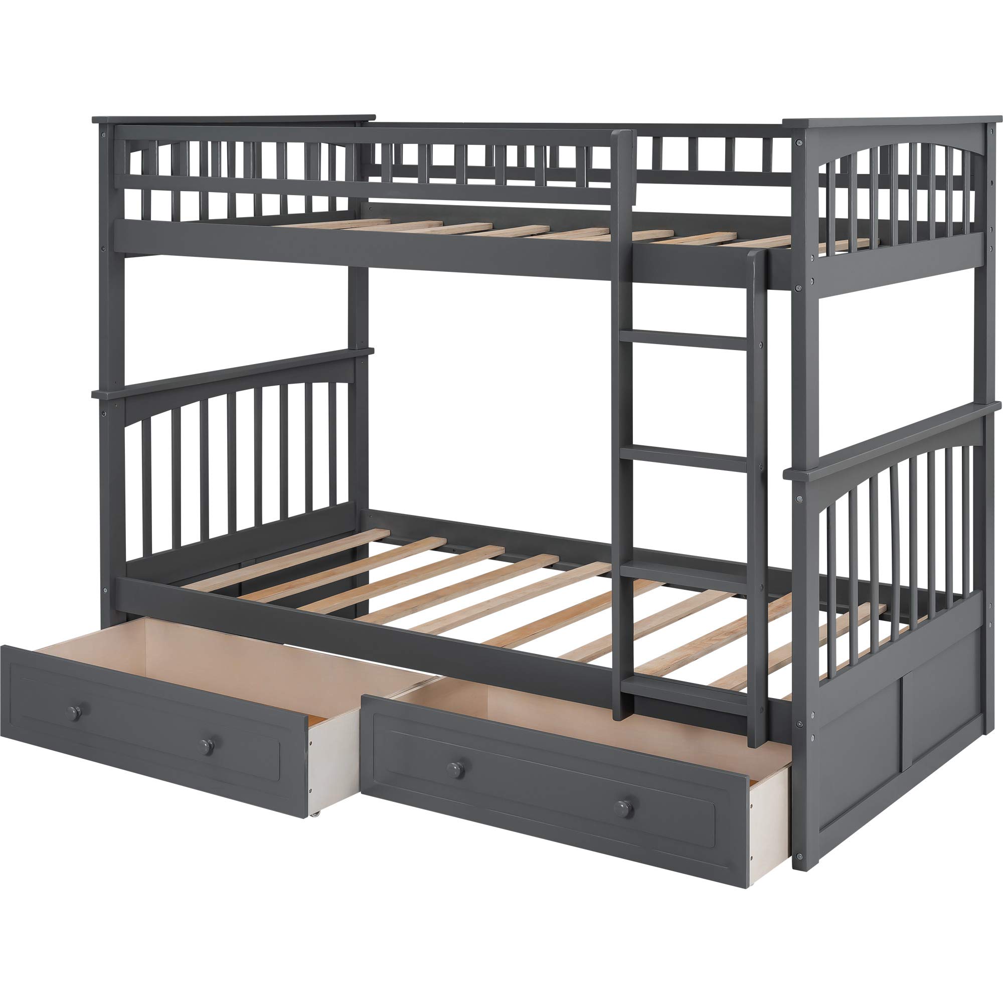 Twin Over Twin Bunk Bed with Drawers & Storage | Convertible Wood Bunk Bed with Ladder & Safety Guardrail for Kids & Teens | Space-Saving Grey Bed for Small Rooms, Dorms & Guest Bedrooms