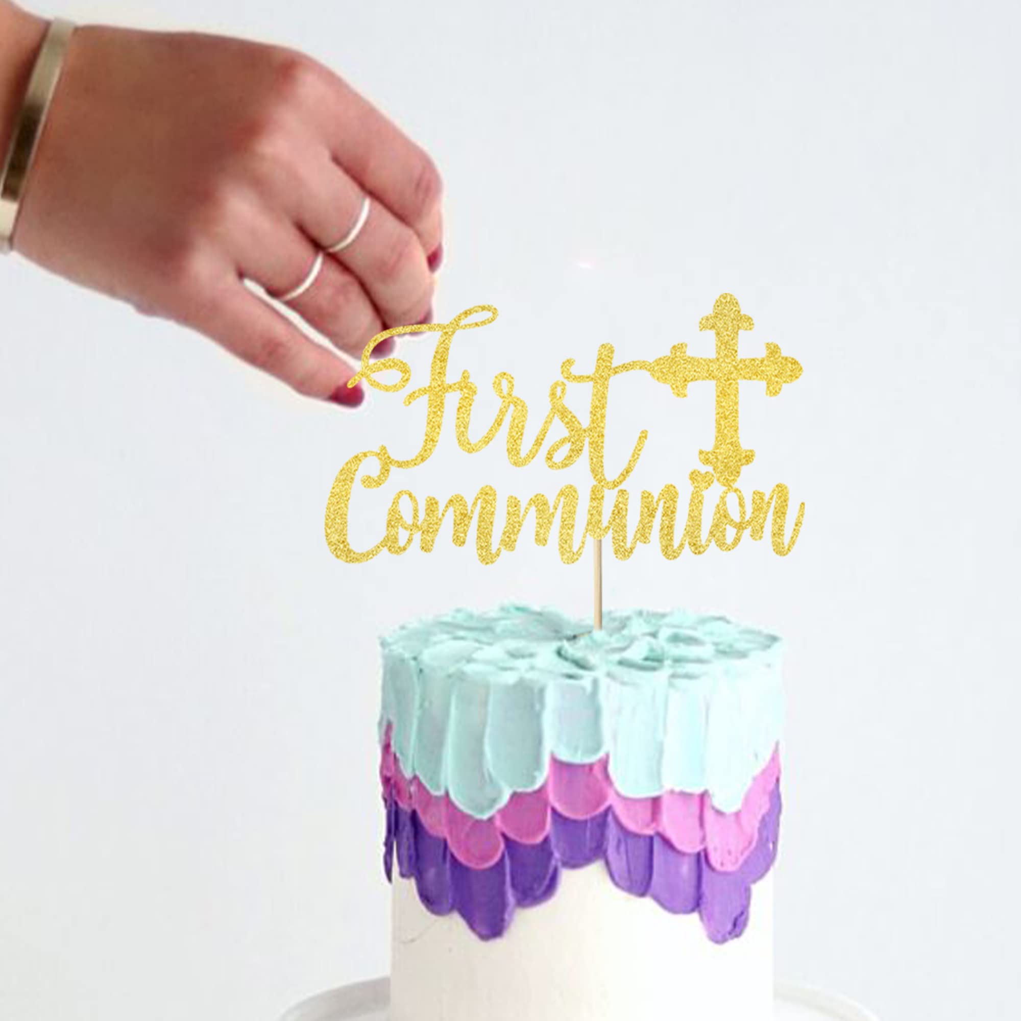 1 Pack Gold Glitter Cross Cake Topper - First Communion Cake Decoration for Baptism, Baby Shower & Birthday Party - Religious Cross Cake Picks for Christian Celebrations (Perfect for Church Events, Family Gatherings & Holiday Desserts)