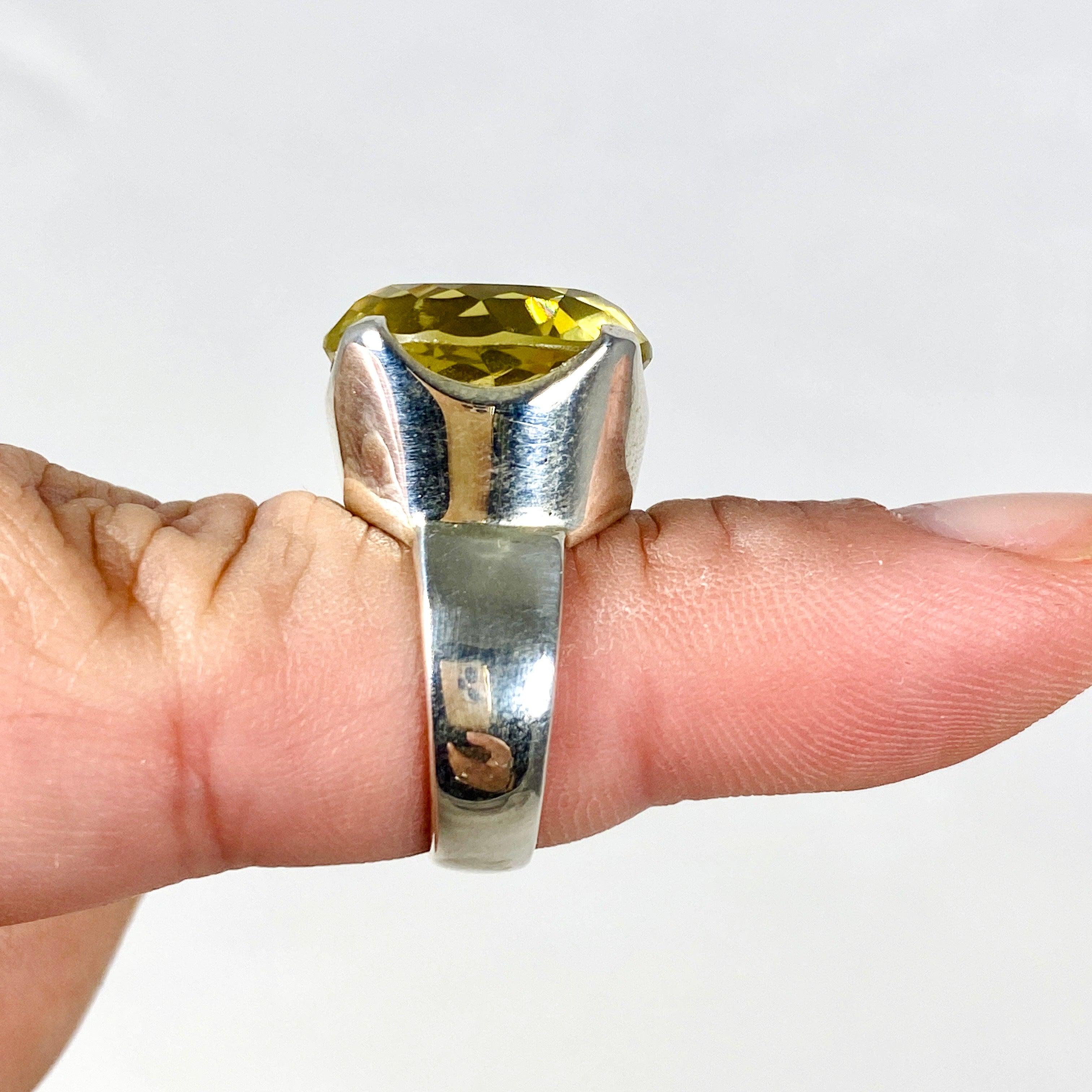 Lemon Quartz Faceted Round Ring - Size 7 - KRGJ2348 - Elegant Jewelry for Women, Perfect for Weddings, Parties & Everyday Wear