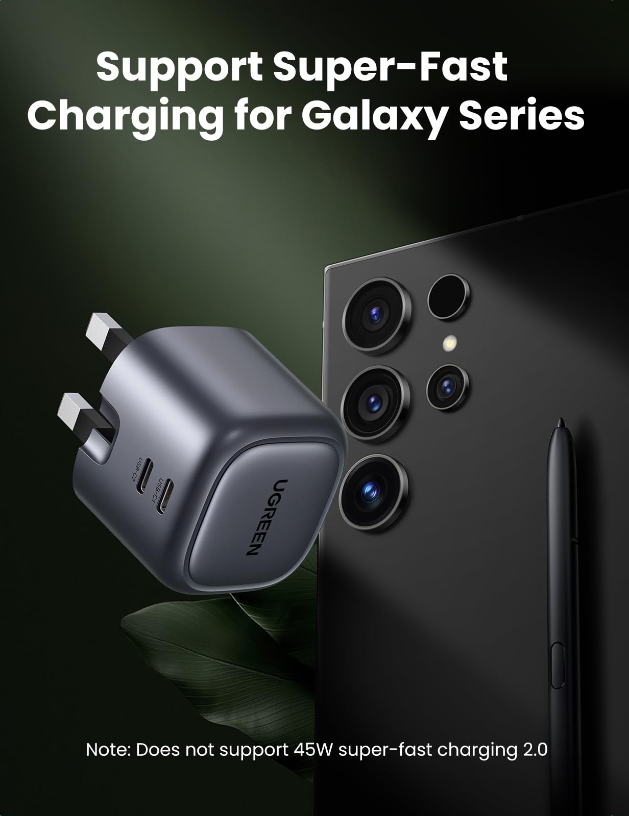 UGREEN Nexode 45W GaN Dual Port USB C Fast Charger with PD 3.0 & PPS - Compatible with iPhone 16/15 Pro Max/15 Pro/15/14/13, Galaxy S24/S23, iPad Air/Mini, Pixel 8, Steam Deck - Perfect for Travel, Office & Home Charging