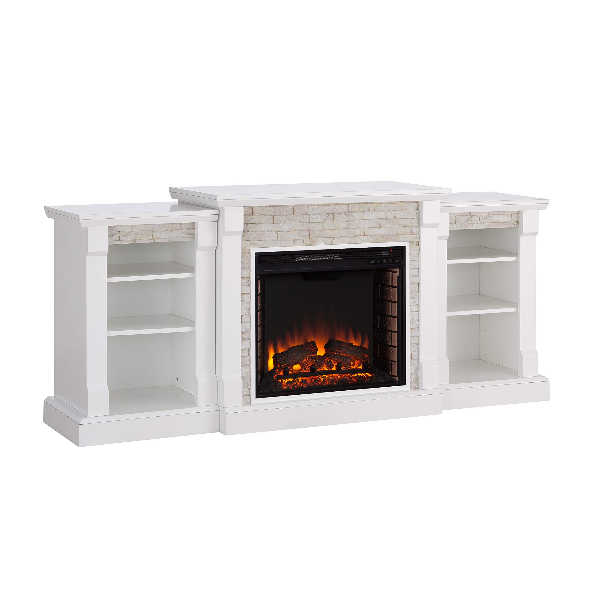 Gallatin Simulated Stone Electric Fireplace with Bookcases - Realistic Flame Effect for Cozy Living Room & Bedroom - Perfect for Home Decor & Winter Heating