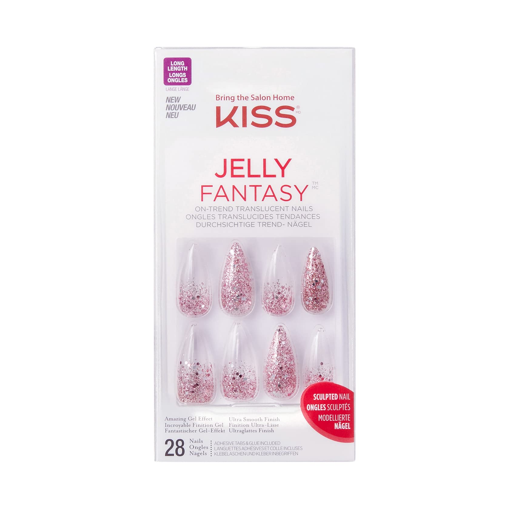 Kiss Jelly Fantasy Long Press on Nails - Jelly Like False Nails with Extra Length for Women | Perfect for Parties, Weddings, and Special Occasions
