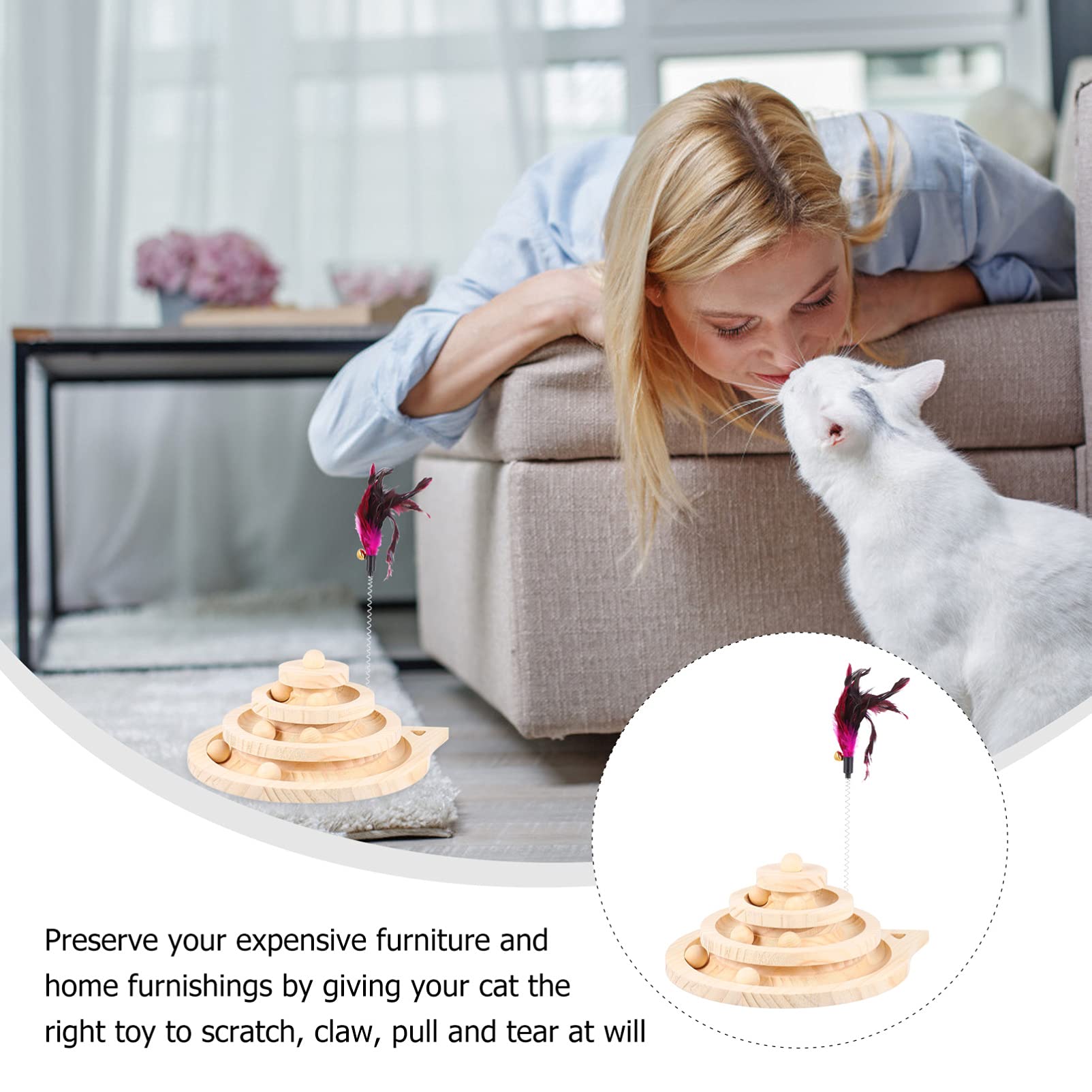 Balacoo Interactive Cat Toys Set - Turntable Windmill, Track Ball & Puzzle Circle Teaser for Kittens - Wooden Pet Toys for Indoor Play & Mental Stimulation