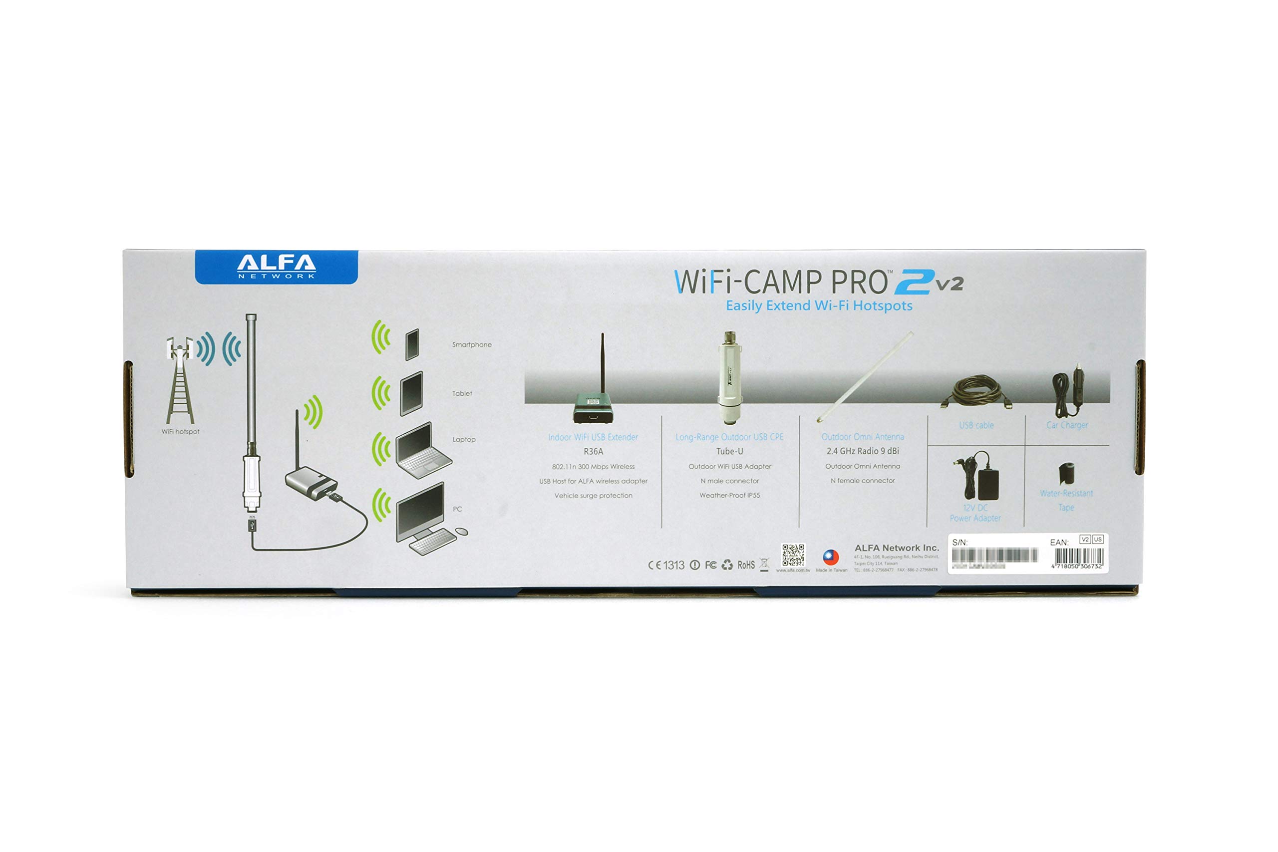 ALFA Network WiFi CampPro 2v2 (Version 2) Universal WiFi Range Extender Kit - Boosts Internet Signal for Caravan, Motorhome, Boat & RV | Perfect for Remote Work & Streaming on the Road