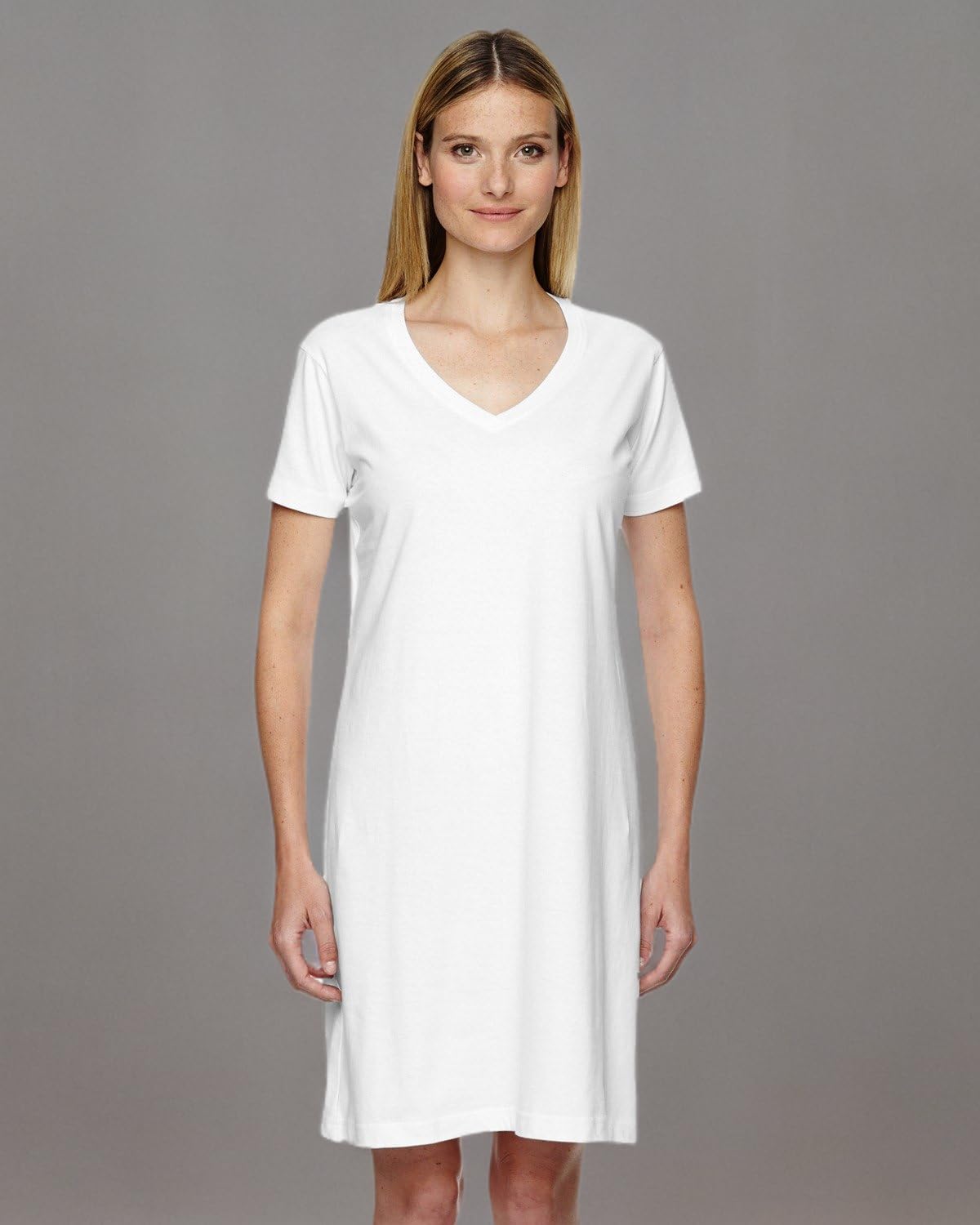 LAT Women's 100% Cotton Jersey Short Sleeve V-Neck Swim Cover Up Dress - Beachwear, Poolside Coverup, Summer Vacation Outfit (3522)