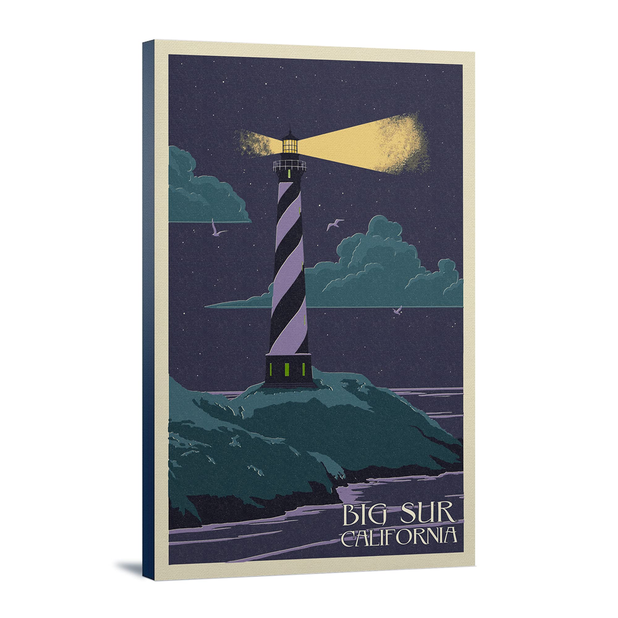 Big Sur California Lighthouse Letter Press Art - 16x24 Wrapped Canvas Wall Decor for Living Room, Bedroom & Office - Coastal Landscape Painting for Home Decoration